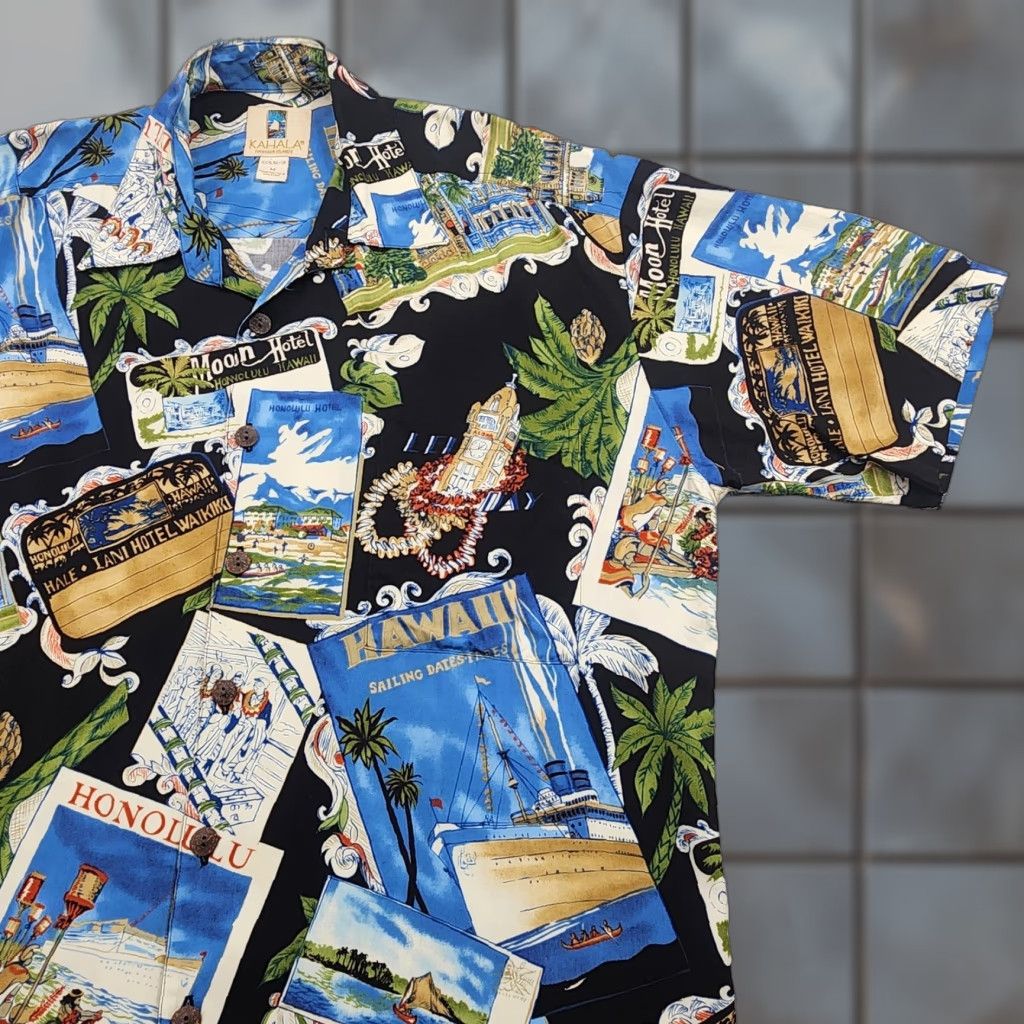 Vintage VINTAGE Kahala Shirt Mens Black Hawaiian Aloha Camp Collar Rayon Scenic Print Short Sleeve Button-Up Size US M / EU 48-50 / 2 - 1 Thumbnail