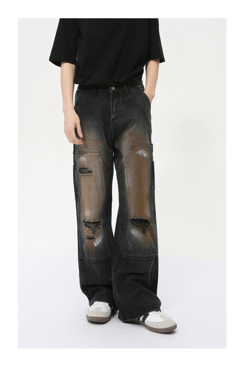 Japanese Brand × Jean High street graffiti patchwork design ripped straight jeans Size US 32 / EU 48 - 2 Thumbnail