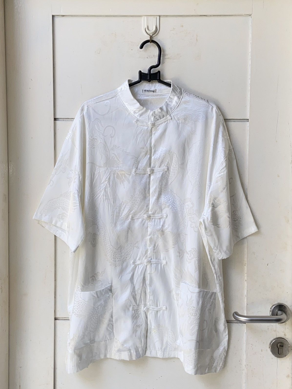 image of Yohji Yamamoto x YS Y’S For Living Dragon Chinese Sanghai Shirt in White, Men's (Size Large)