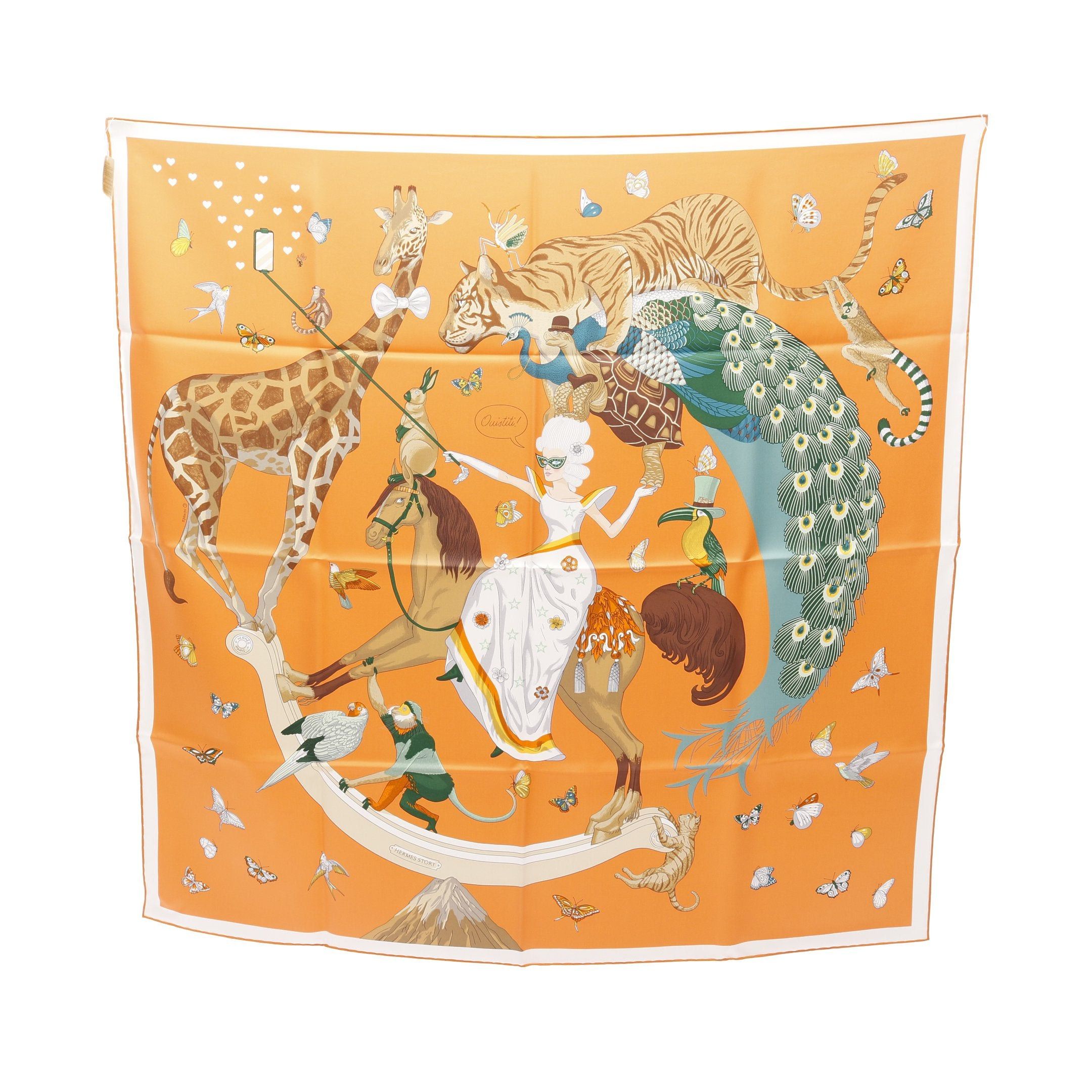 Hermes Hermes Carres 90 Hermes Story Scarf Silk Coral Orange Multicolor Size ONE SIZE - 1 Thumbnail
