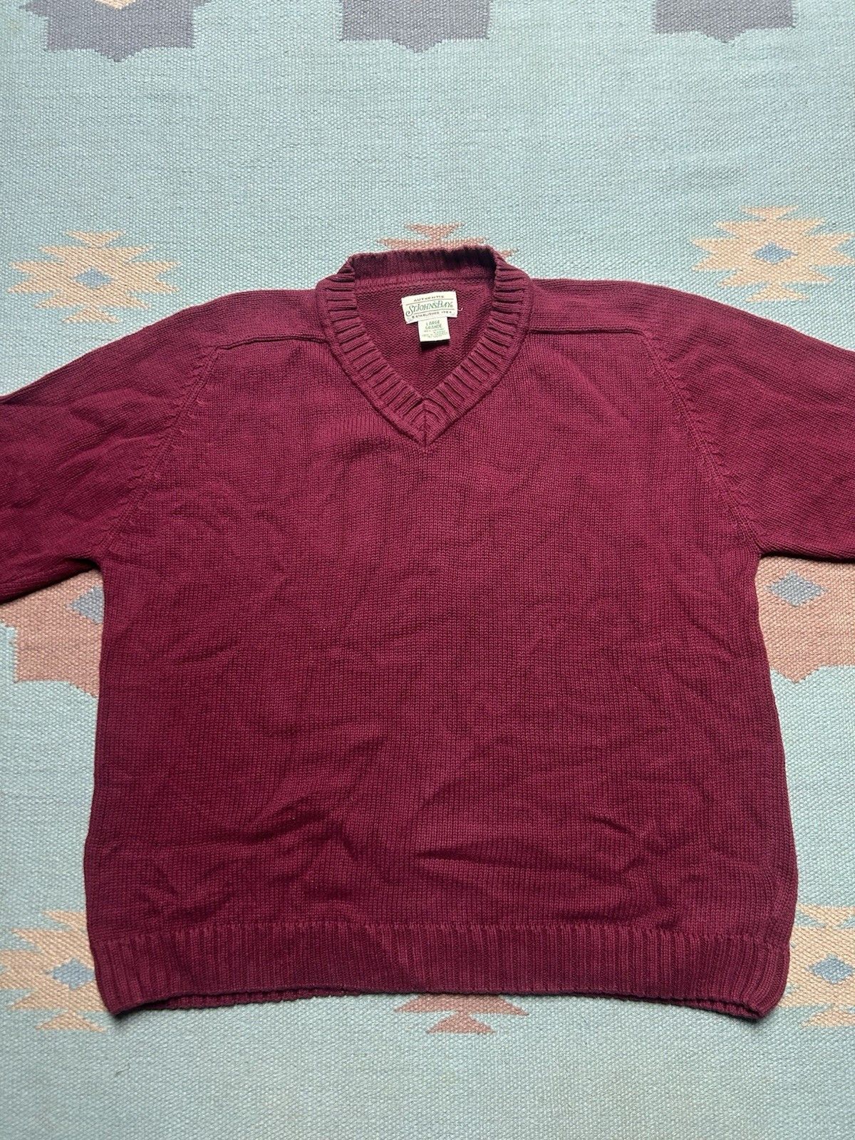 Vintage Vtg St John’s bay v neck sweater cotton knit heavy maroon L Size L / US 10 / IT 46 - 2 Thumbnail