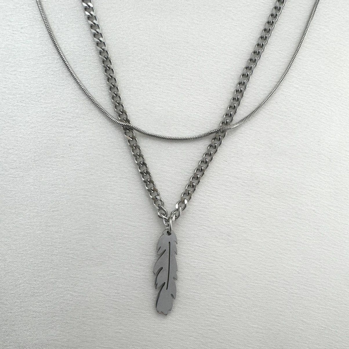 Designer Double Layer Feather Pendant Necklace for Men Women Size ONE SIZE - 2 Thumbnail
