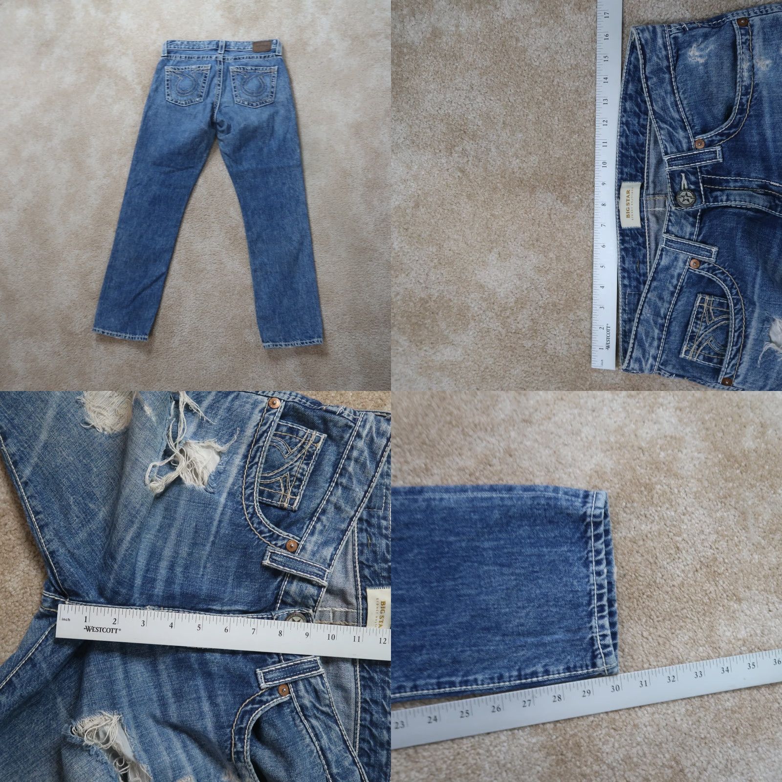 Denime BIG STAR Jeans Women 27 Blue Stretch Denim Boyfriend Slim 5-Pocket Mid Rise Cotton Blend Denim Size 27" / US 4 / IT 40 - 8 Thumbnail