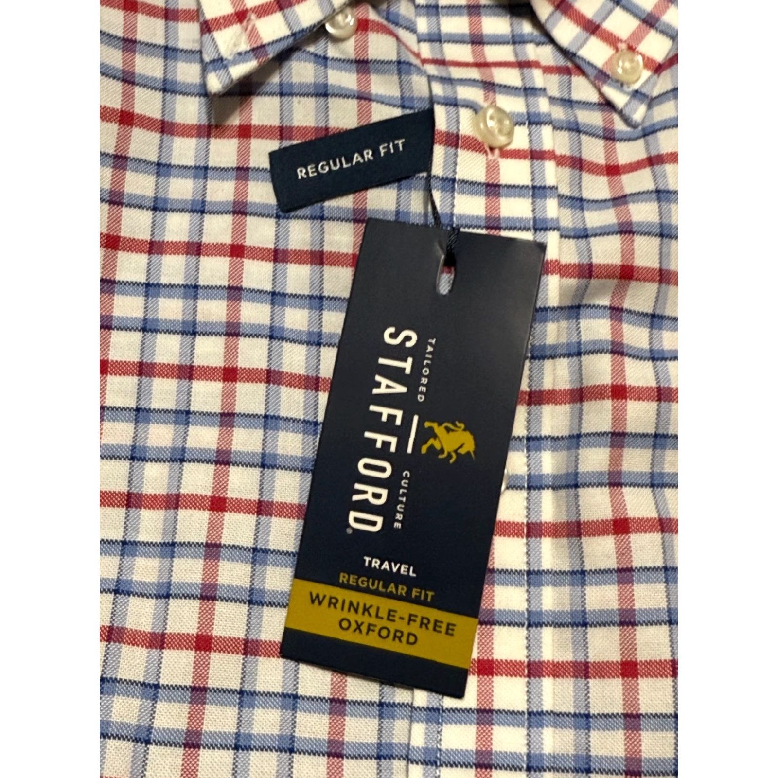 Stafford Stafford Shirt Mens 17.5 Regular Fit Button-Up Long Sleeve Blue Cotton NWT Size US XXL / EU 58 / 5 - 7 Thumbnail