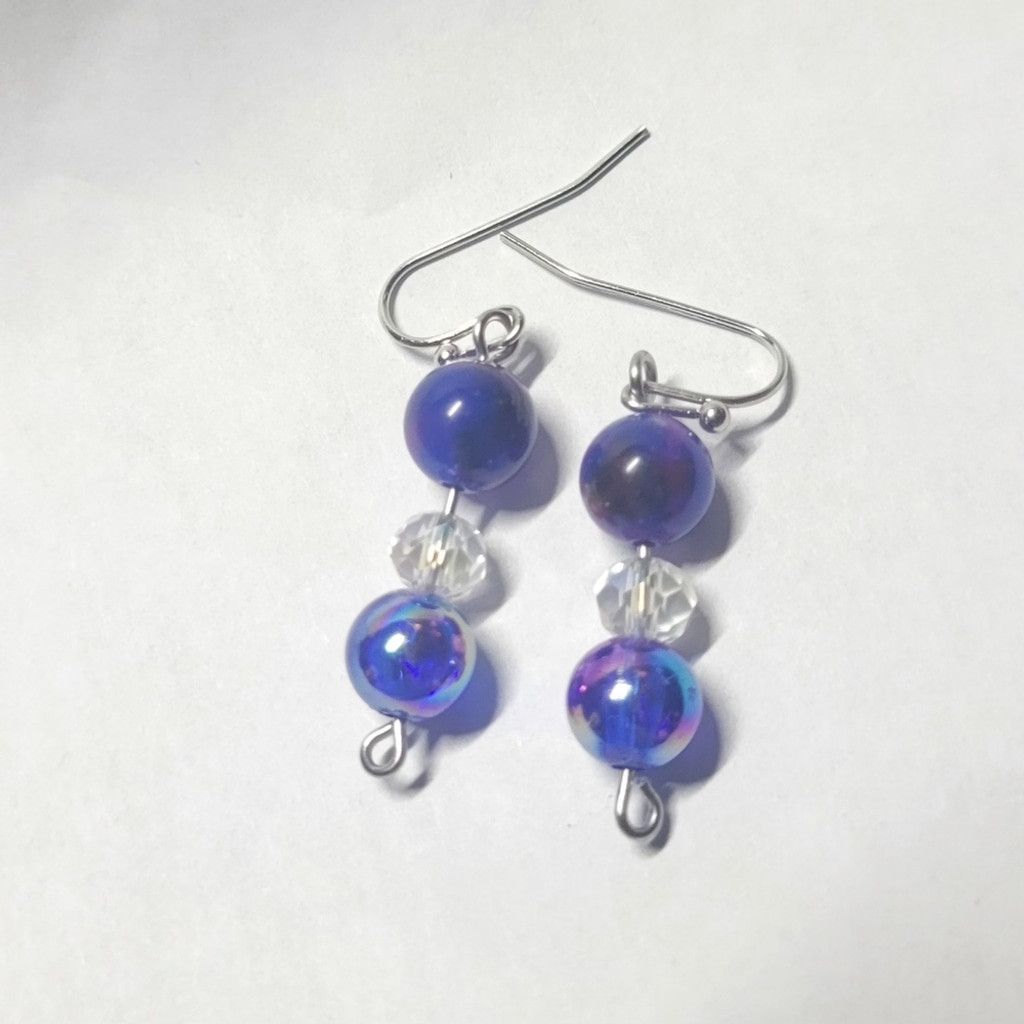 Handmade Natural Crystal Sugilite & Glass Beaded Drop Earrings Size ONE SIZE - 4 Thumbnail