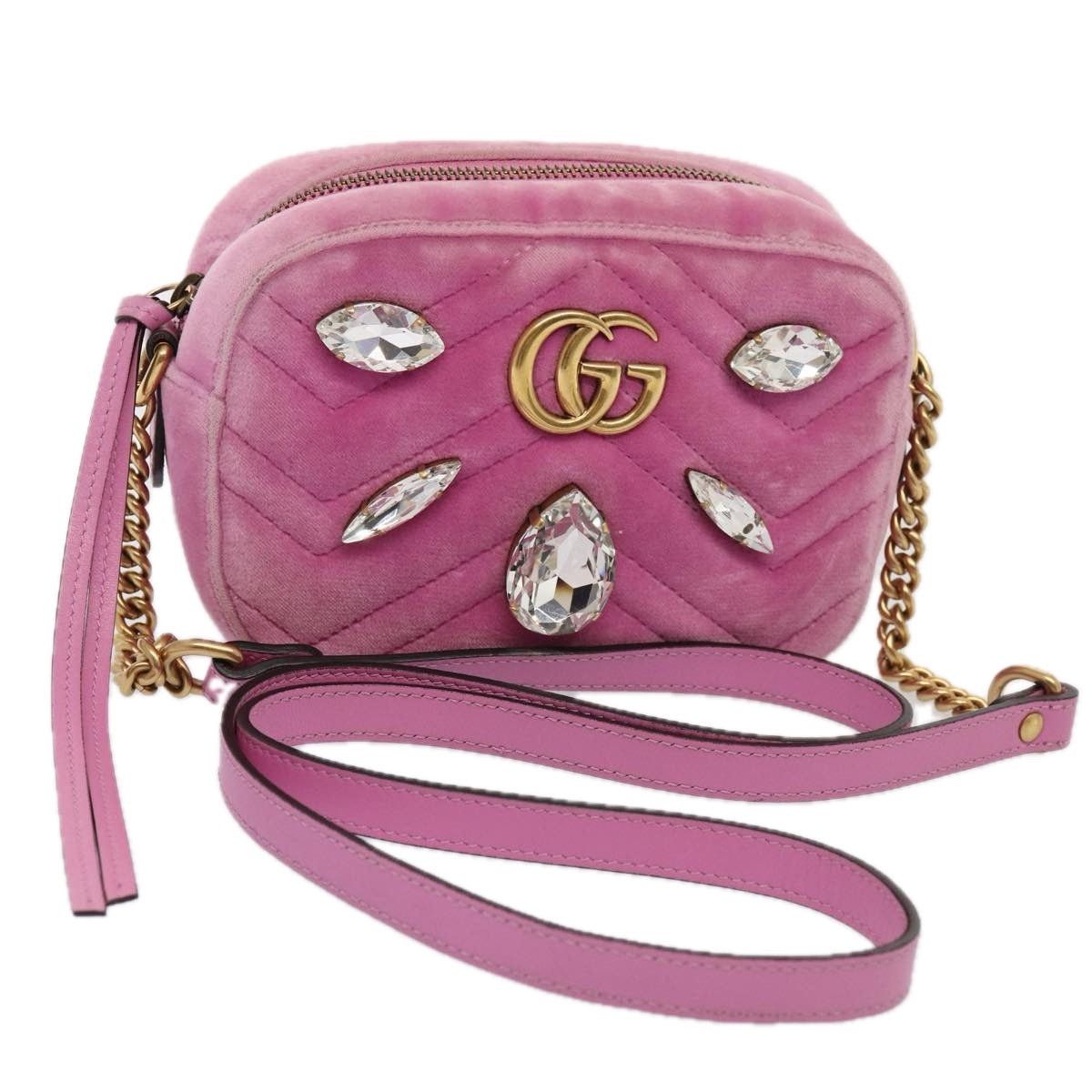 Gucci GG Marmont Shoulder Bag Velor Pink Gold, Women's