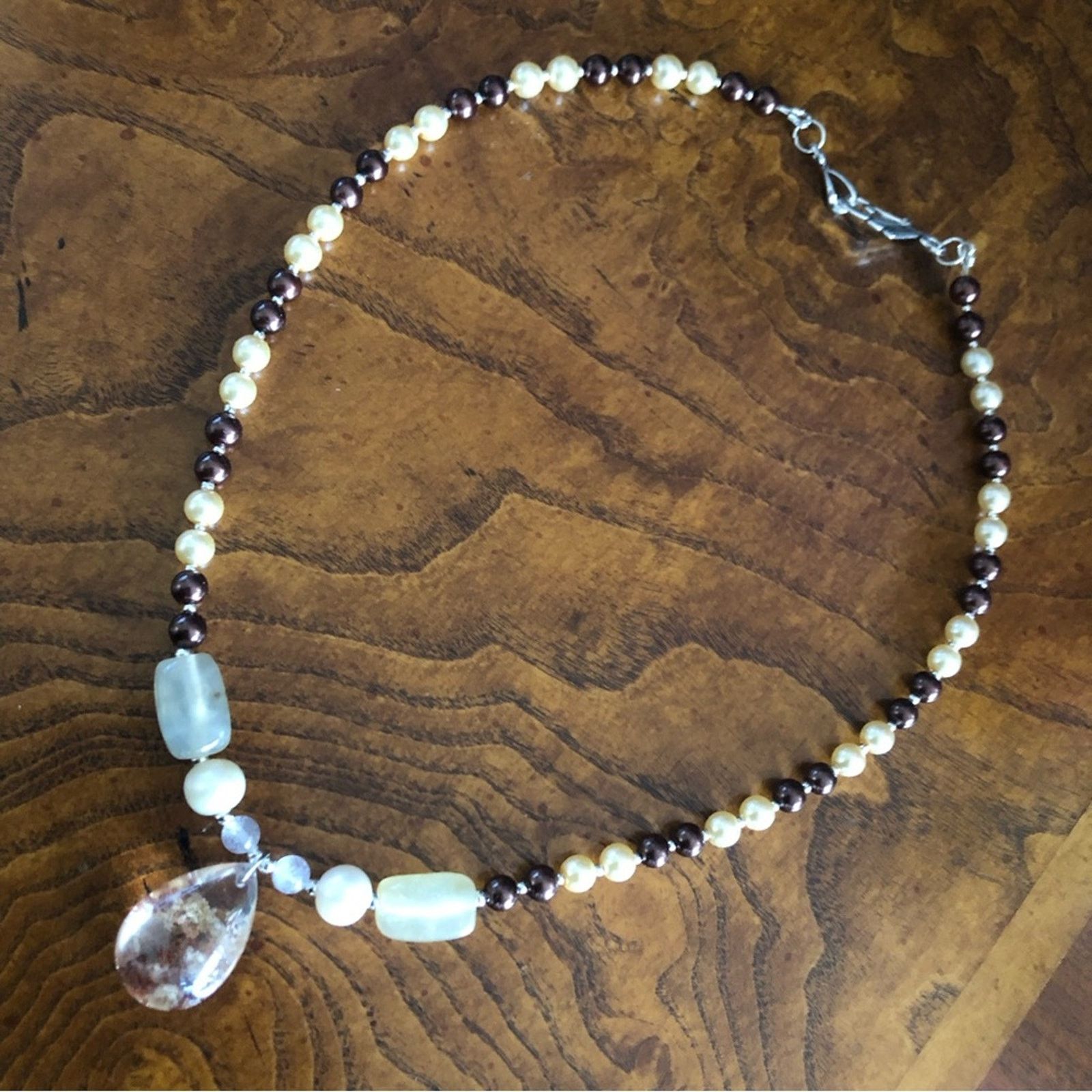 Handmade Handcrafted repurpose genuine ghost quartz Pearl necklace Size ONE SIZE - 9 Thumbnail