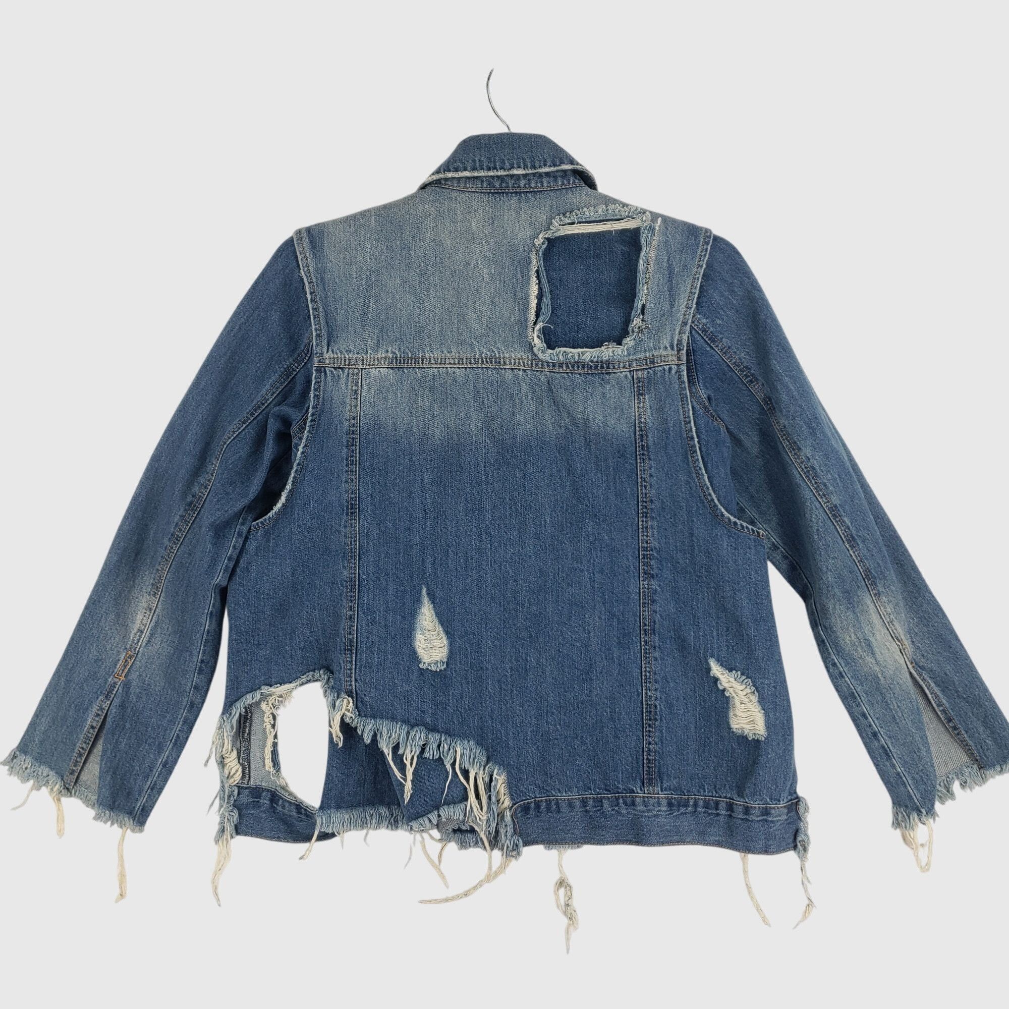 Zara ZARA Distressed Denim Jacket With Frayed Hem & Rips Womens X Size XS / US 0-2 / IT 36-38 - 2 Thumbnail