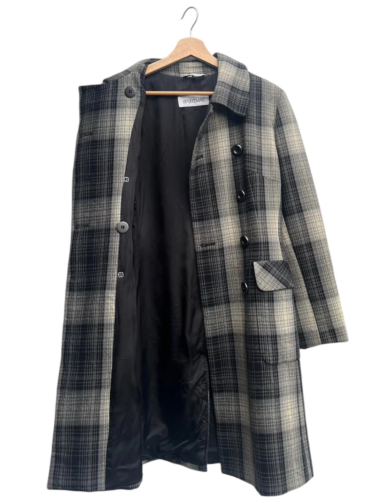 Max Mara Sportmax Plaid Double Breasted Wool Blend Coat Size S / US 4 / IT 40 - 6 Thumbnail