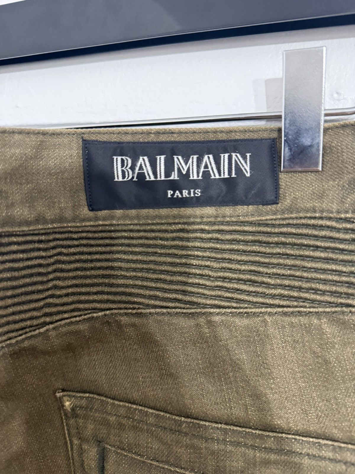 Balmain Olive Distressed Bikers *RARE* Size US 32 / EU 48 - 6 Thumbnail