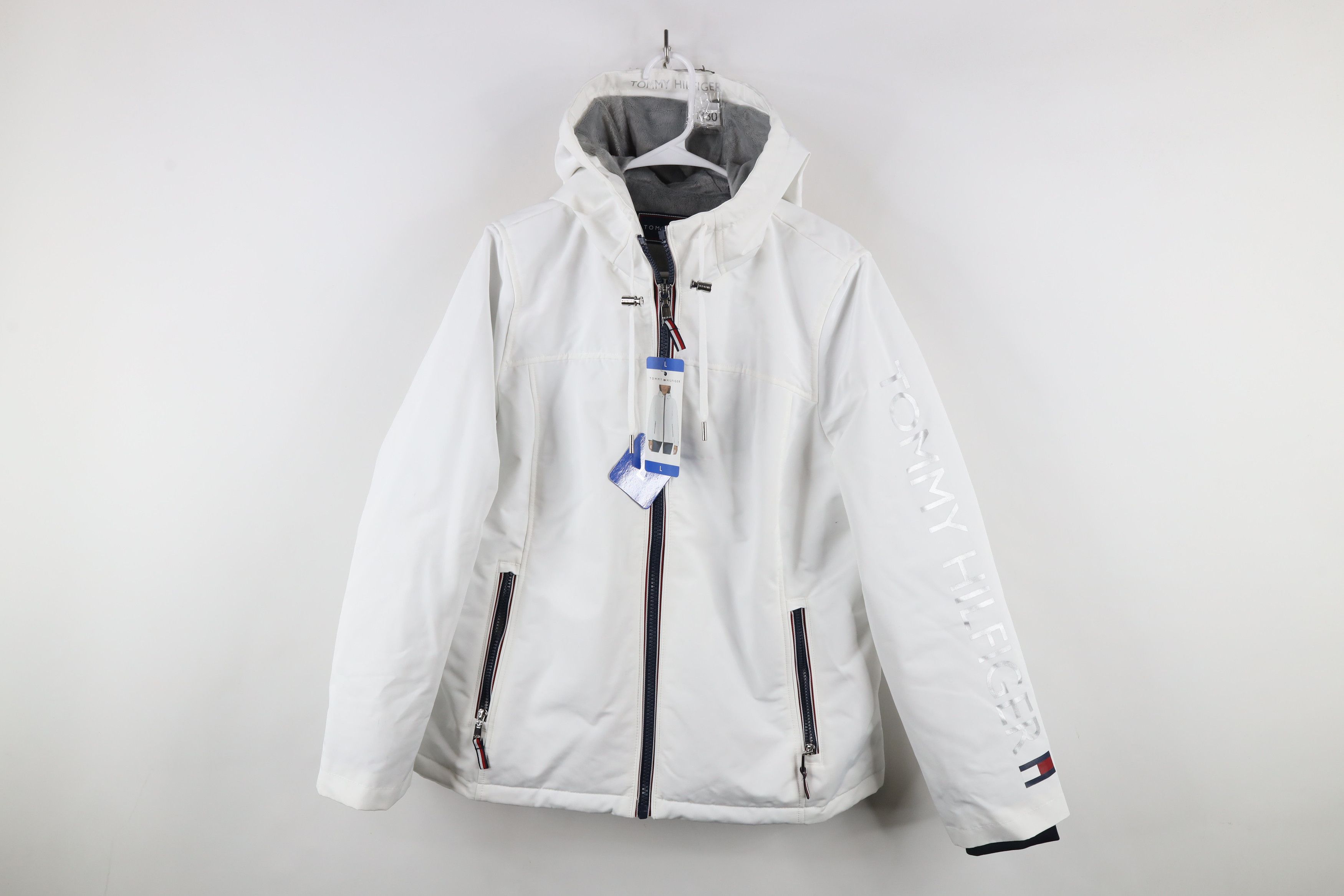 Tommy Hilfiger × Vintage New Tommy Hilfiger Fleece Lined Full Zip Hooded Jacket White Size L / US 10 / IT 46 - 1 Thumbnail