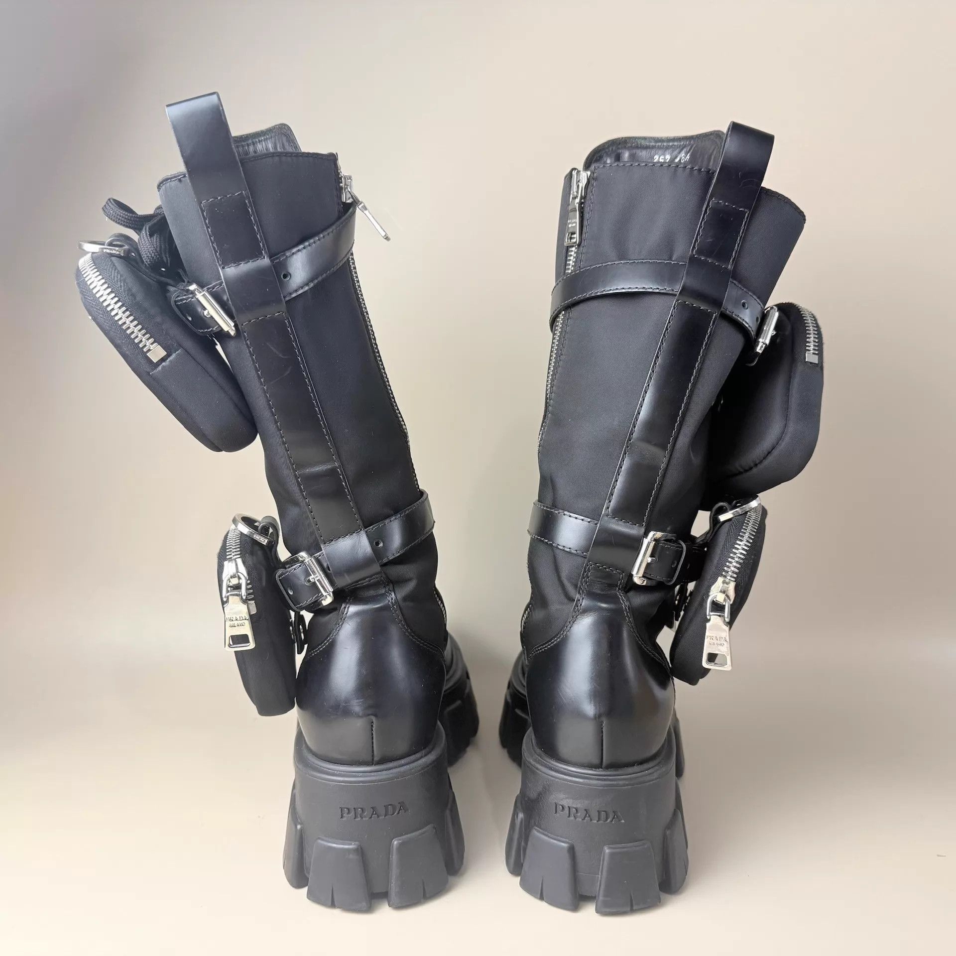 Prada Prada Black Tactical Mid-Calf Boots w/ Triangle Logo 36.5 Size US 6 / IT 36 - 3 Thumbnail