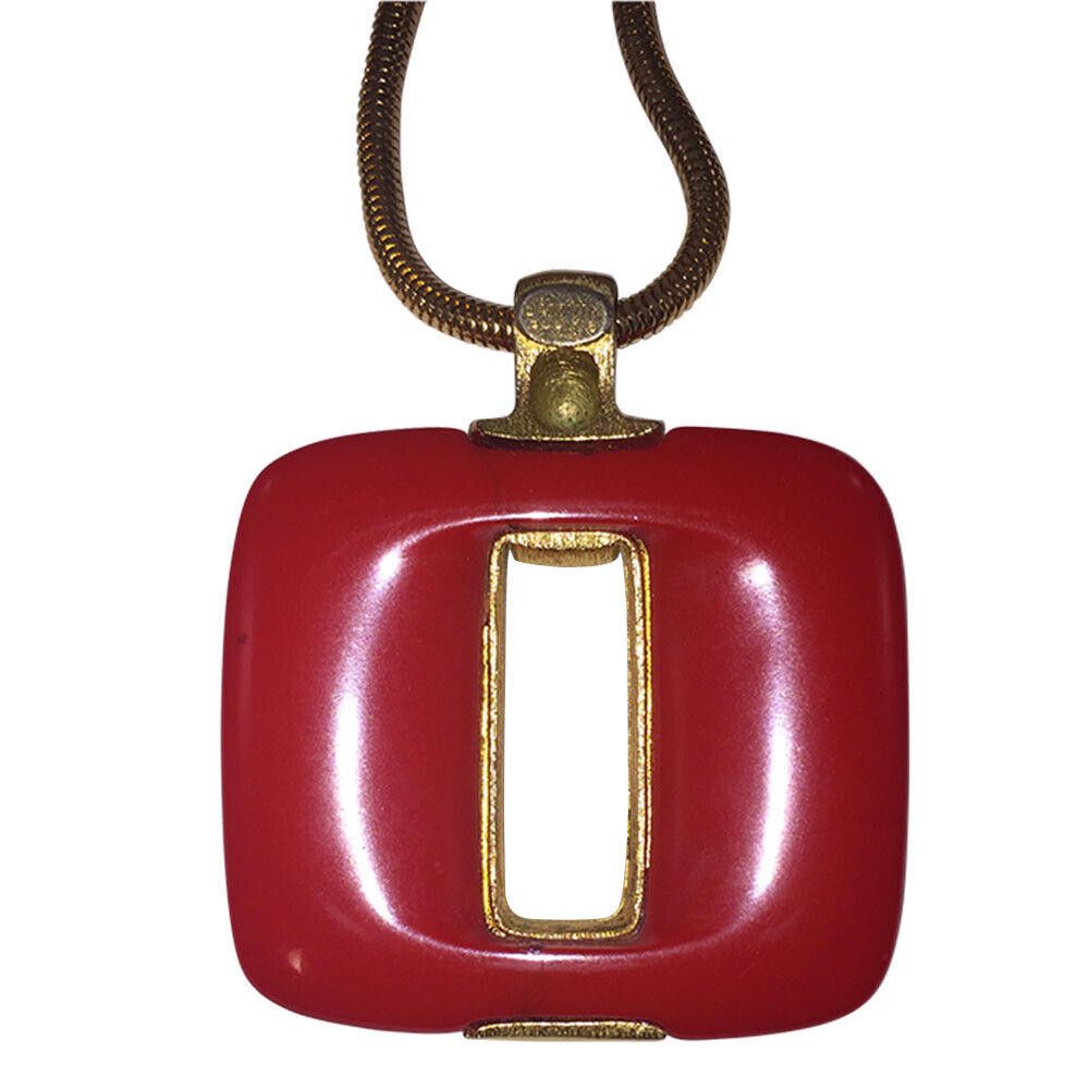 Lanvin Lanvin Large Square Red and Gold Pendant Necklace Size ONE SIZE - 4 Thumbnail