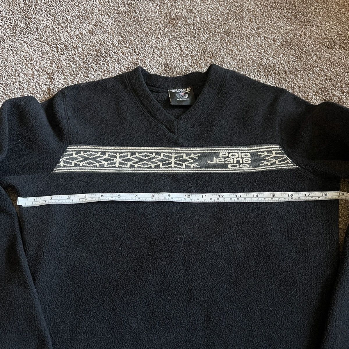 Polo Ralph Lauren × Vintage Vintage Polo Jeans Co. Fleece Pullover V-Neck Aztec Trim Size M / US 6-8 / IT 42-44 - 2 Thumbnail