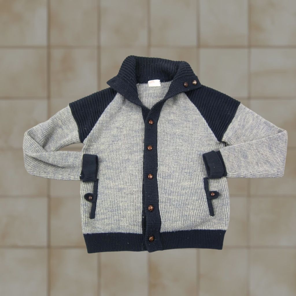 Vintage VINTAGE Montgomery Ward Cardigan Sweater Mens L Gray Blue 70s Button Collared Knit Long Sleeve Fall Winter Spring Regular Size Man Mens Clothing Size US L / EU 52-54 / 3 - 1 Thumbnail