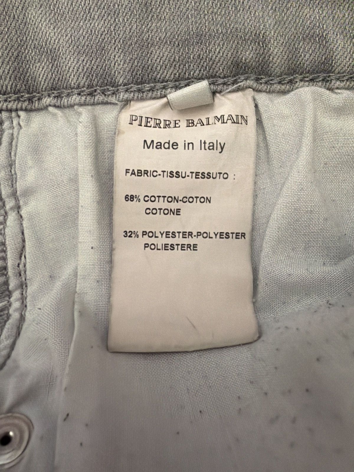 Pierre Balmain Pierre Balmain Light Grey Thrashed Biker Moto Skinny Denim. Size US 33 - 17 Thumbnail