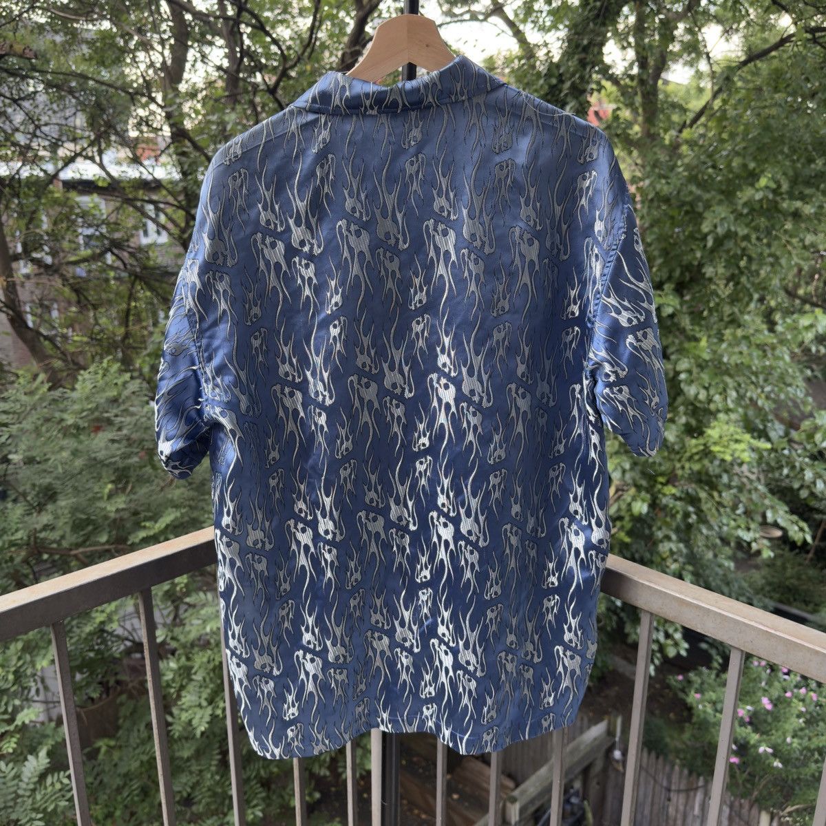 Vintage Y2K Metallic Skull Flame Shirt ERD Grunge Chrome ERL Jnco Size US L / EU 52-54 / 3 - 7 Thumbnail