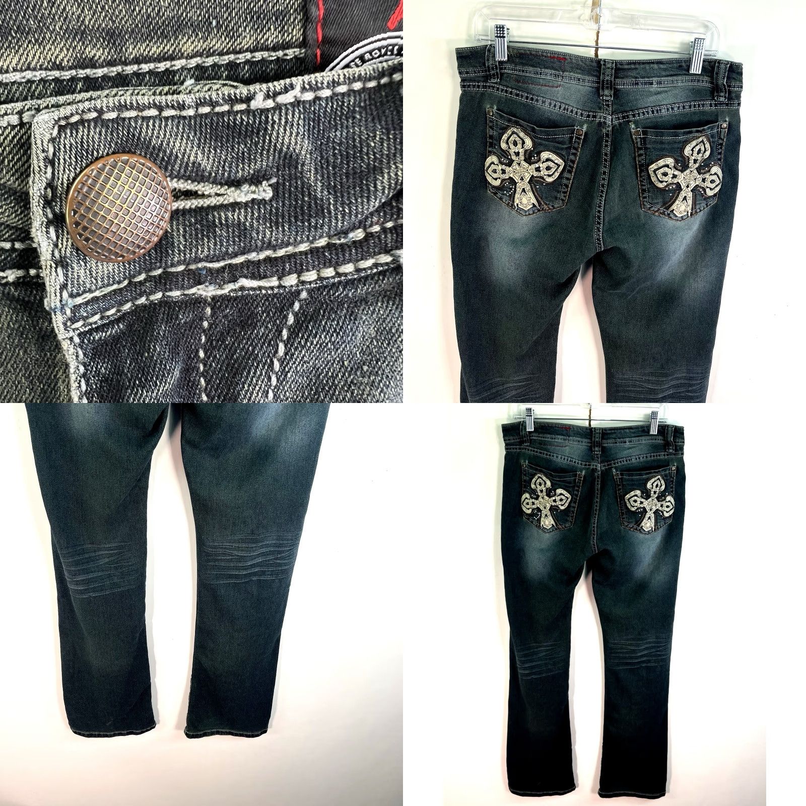 Vintage VINTAGE Red Label London Rose Royce Denim Jeans Womens 30 35X33 Blue Dark Wash Rhinestone Zipper Straight 5-Pocket Size 30" / US 8 / IT 44 - 8 Thumbnail