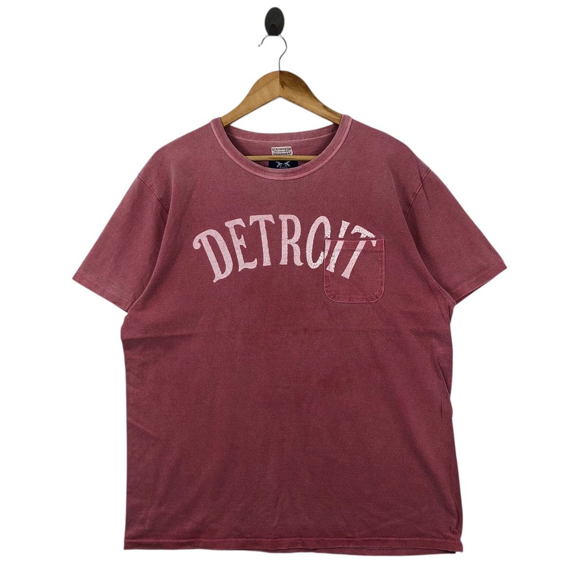 Vintage STEVENSON OVERALL CO. Pocket Tee Shirt Detroit Logo