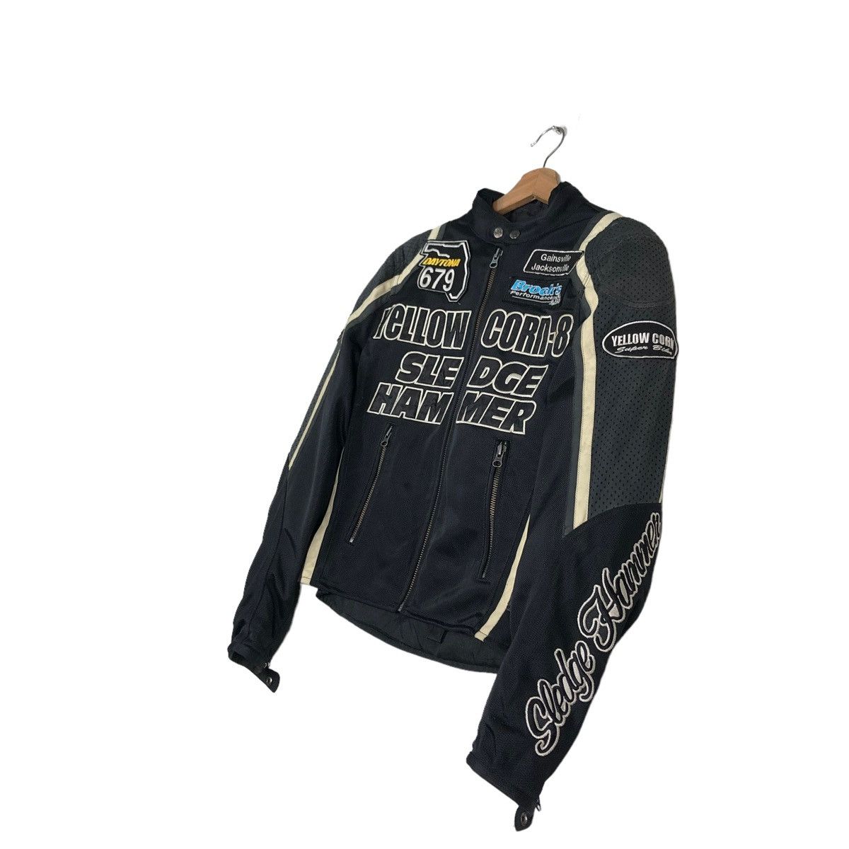 🔥VINTAGE BIKER RACING JACKET YELLOW CORN SLEDGE HAMMER