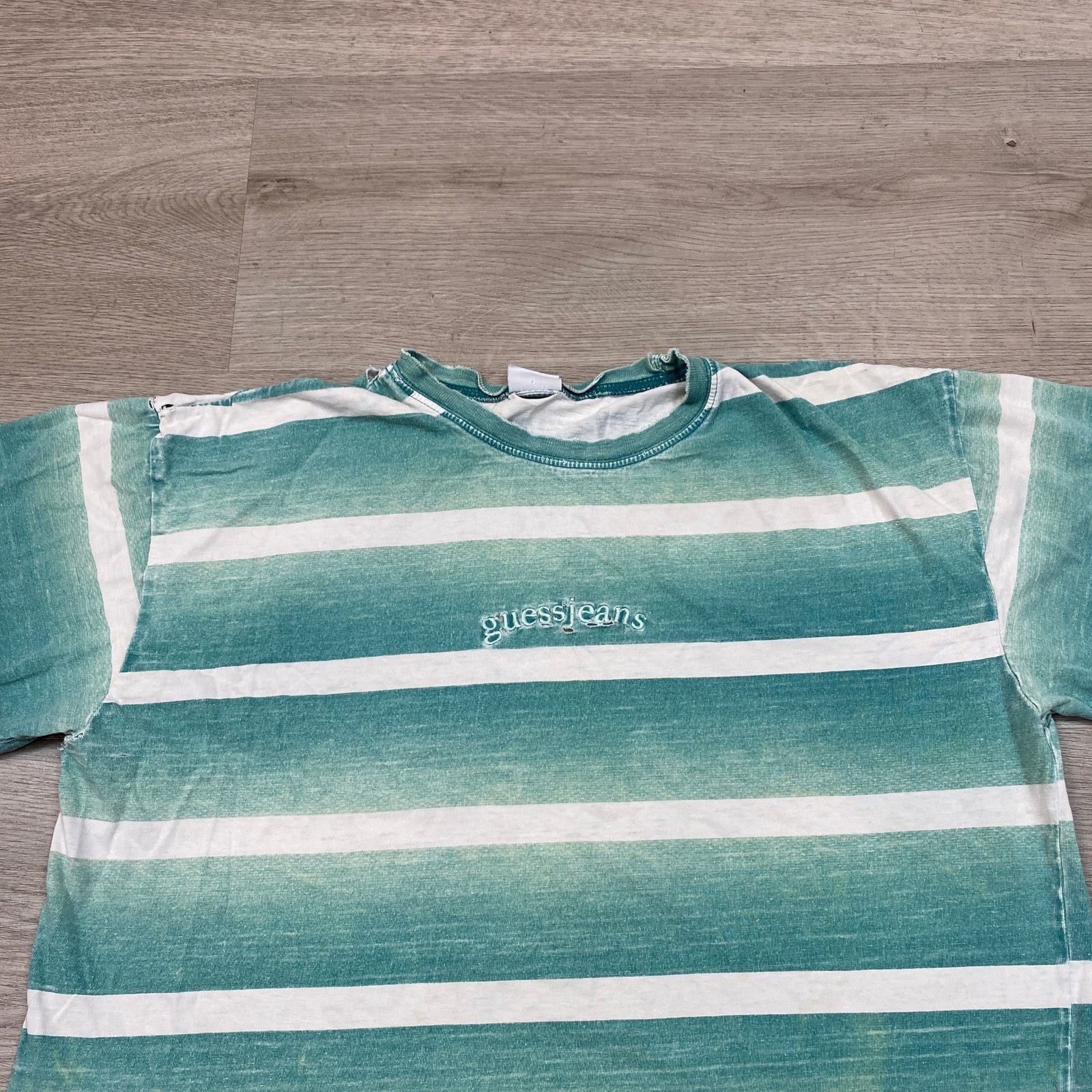 Guess × Vintage VTG 90s Guess Jeans Boxy Striped Tee Shirt Large Y2K Grunge Size US L / EU 52-54 / 3 - 2 Thumbnail