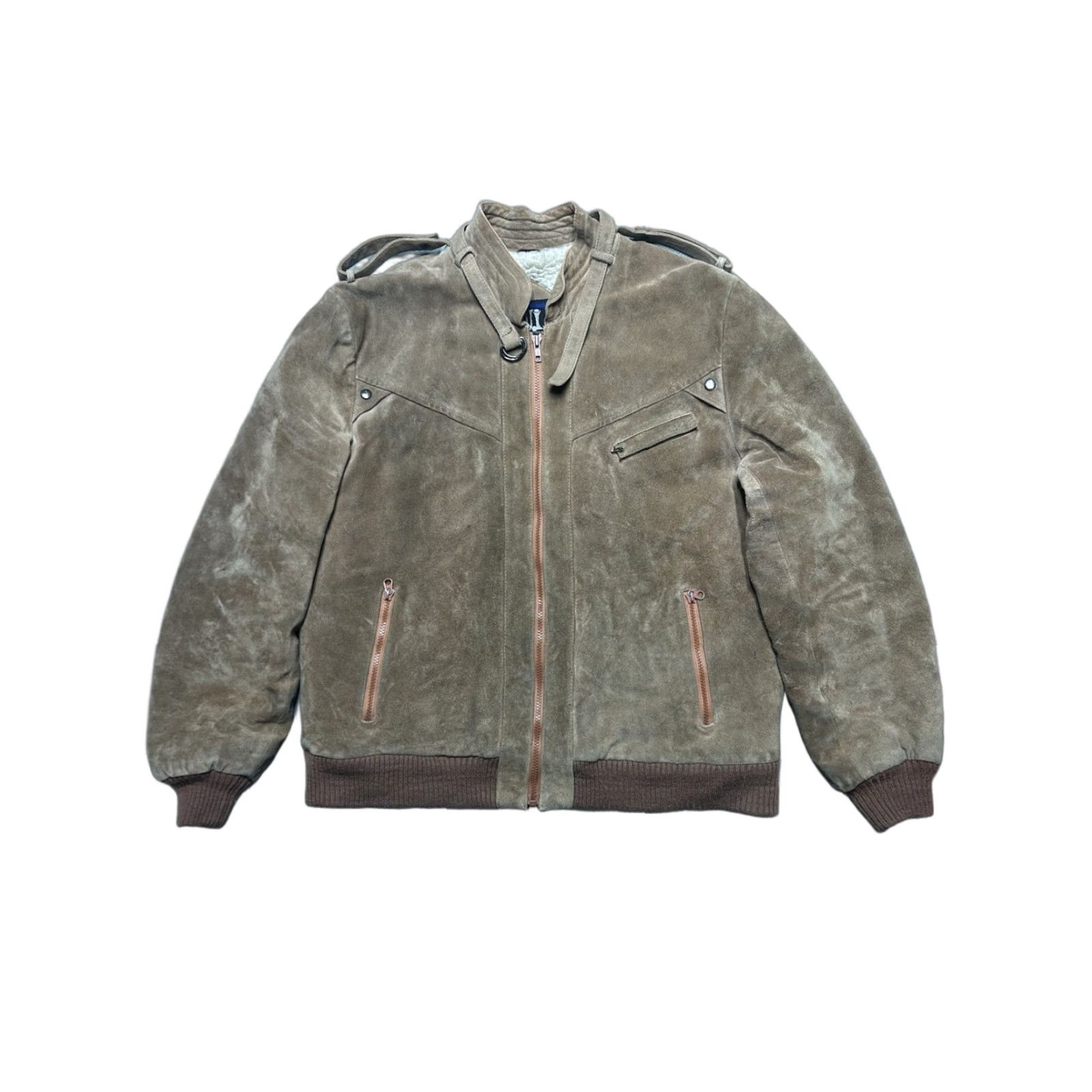 Vintage VINTAGE Flight Bomber Jacket Leather Suede 80s Oui brown Men L Large Sherpa lined 44 Size US L / EU 52-54 / 3 - 1 Thumbnail
