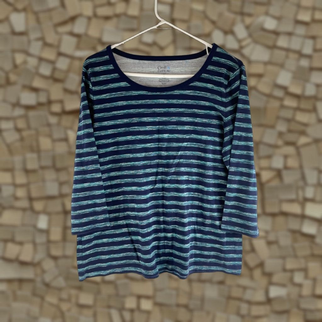 Croft & Barrow Croft & Barrow Shirt Women's XL Blue Turquoise Striped Long Sleeve Tee Size XL / US 12-14 / IT 48-50 - 1 Thumbnail