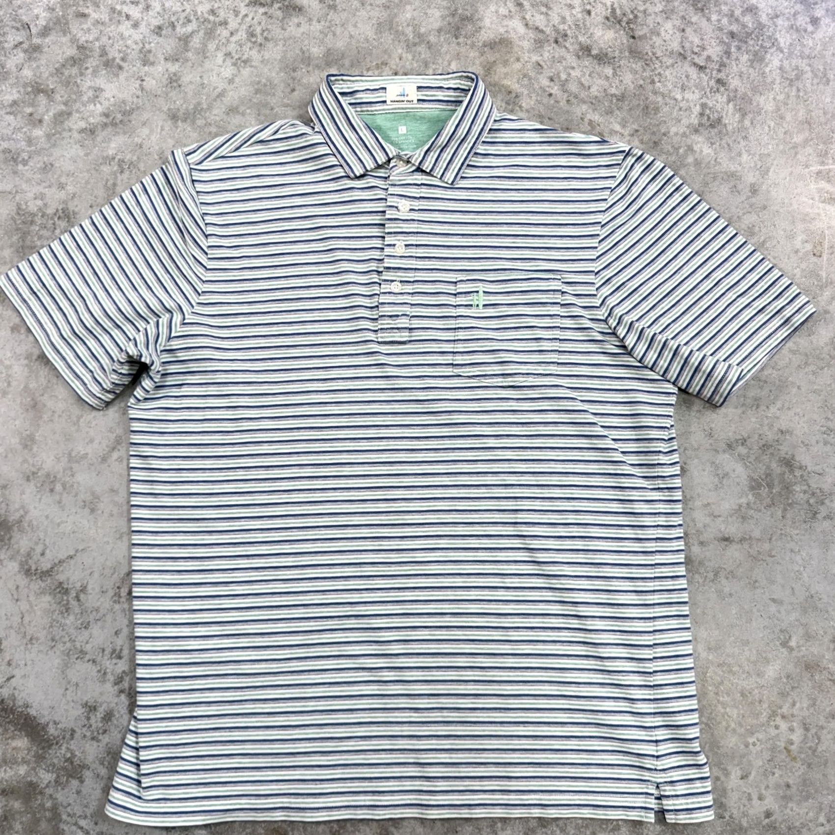 johnnie-O johnnie-O Polo Shirt Mens L Blue Striped Casual Golf Shirt Court Hangin Out White Green Size US L / EU 52-54 / 3 - 2 Thumbnail