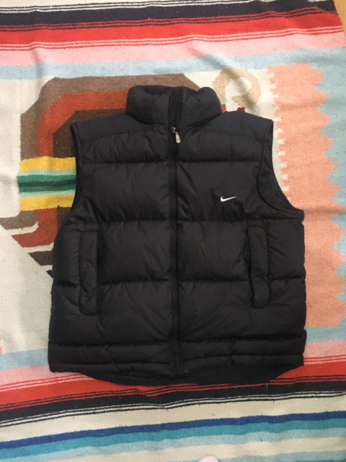 image of Nike Vintagey2K Big Nike Logo Puffer Down Brown Vest, Men's (Size Large)