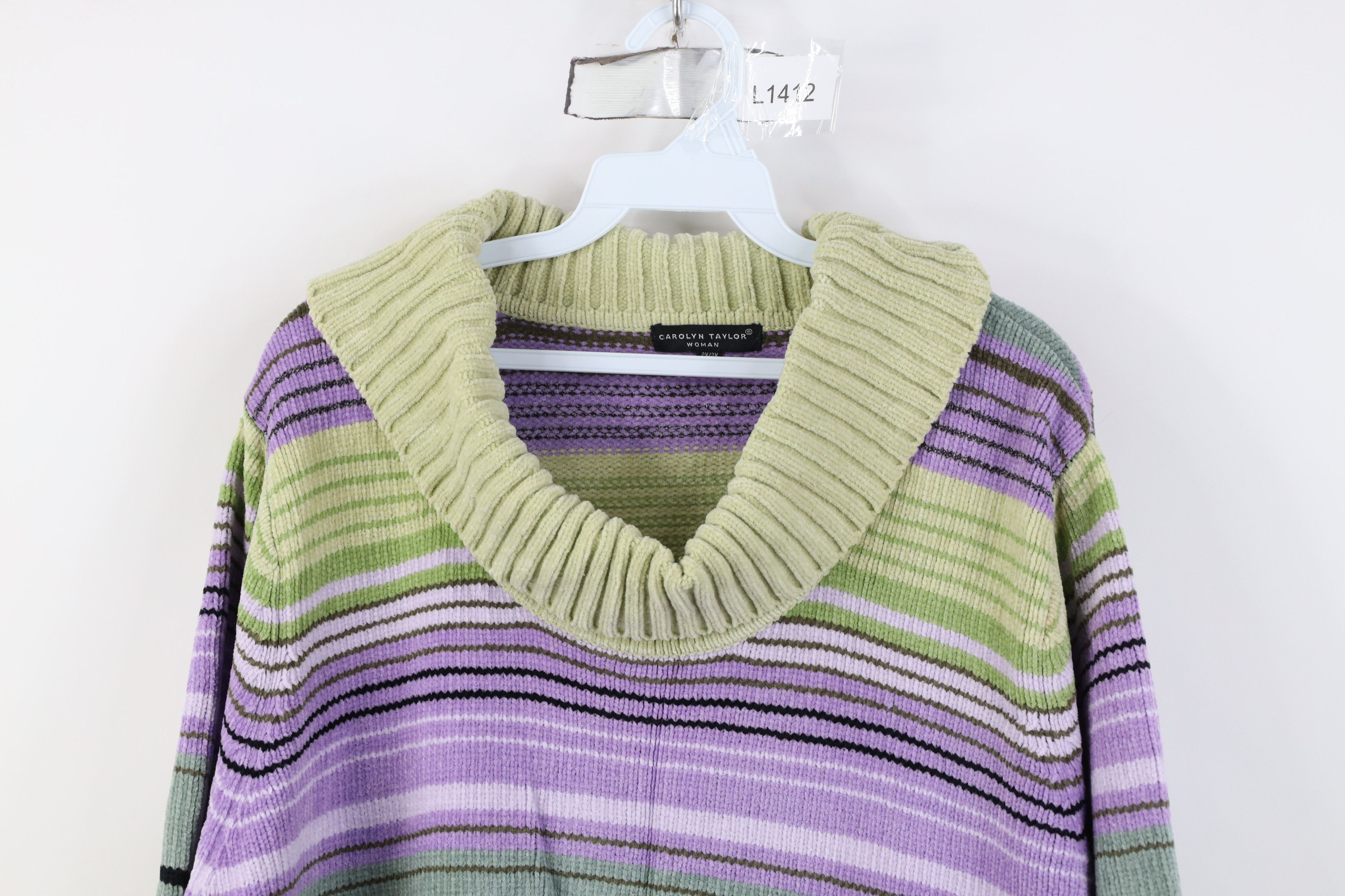Vintage Vintage 90s Y2K Streetwear Striped Turtleneck Fleece Sweater Size XXL / US 16-18 / IT 52-54 - 2 Thumbnail