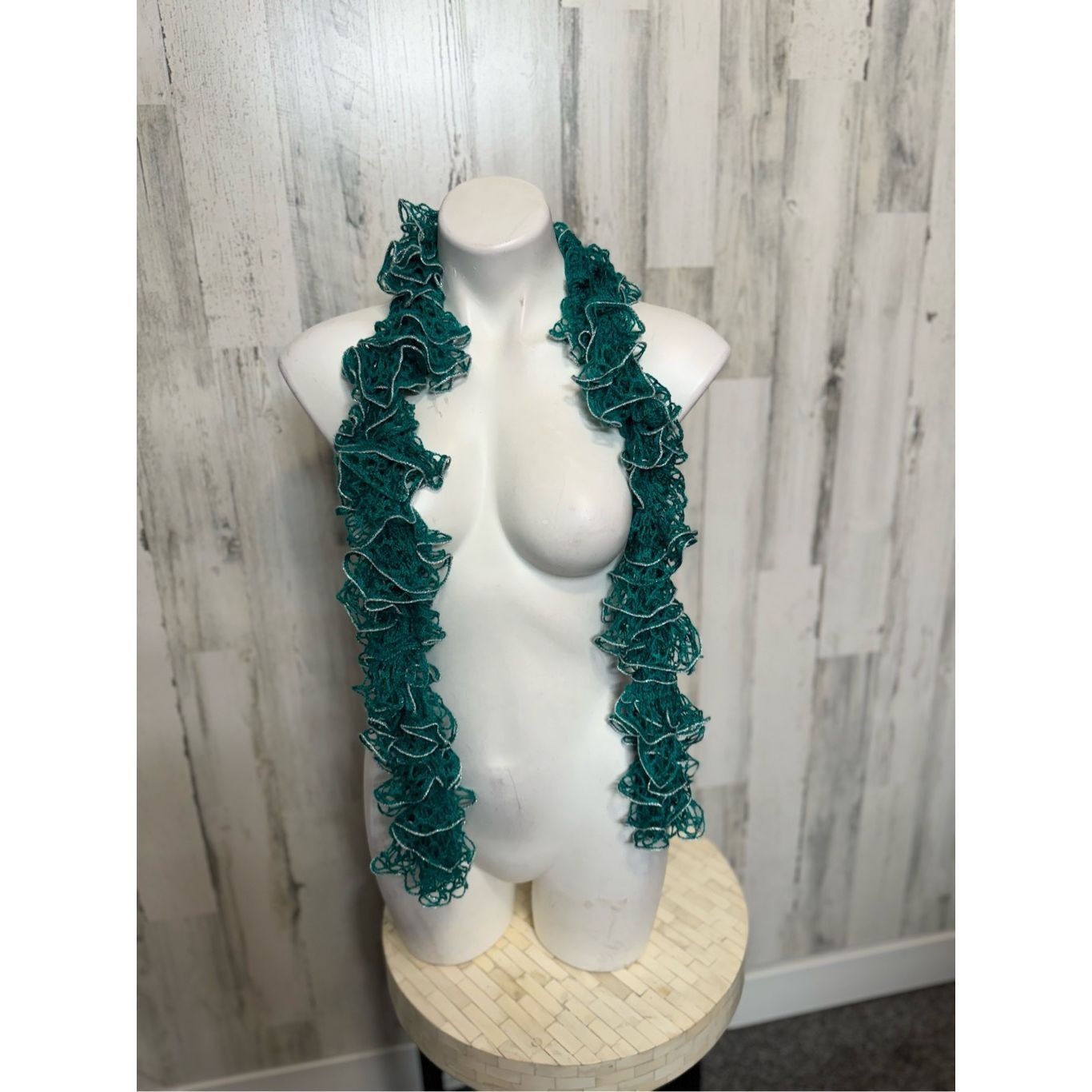 Other Teal Ruffle Knit Scarf Lightweight Dressy Accessory Women’s Size ONE SIZE - 1 Thumbnail