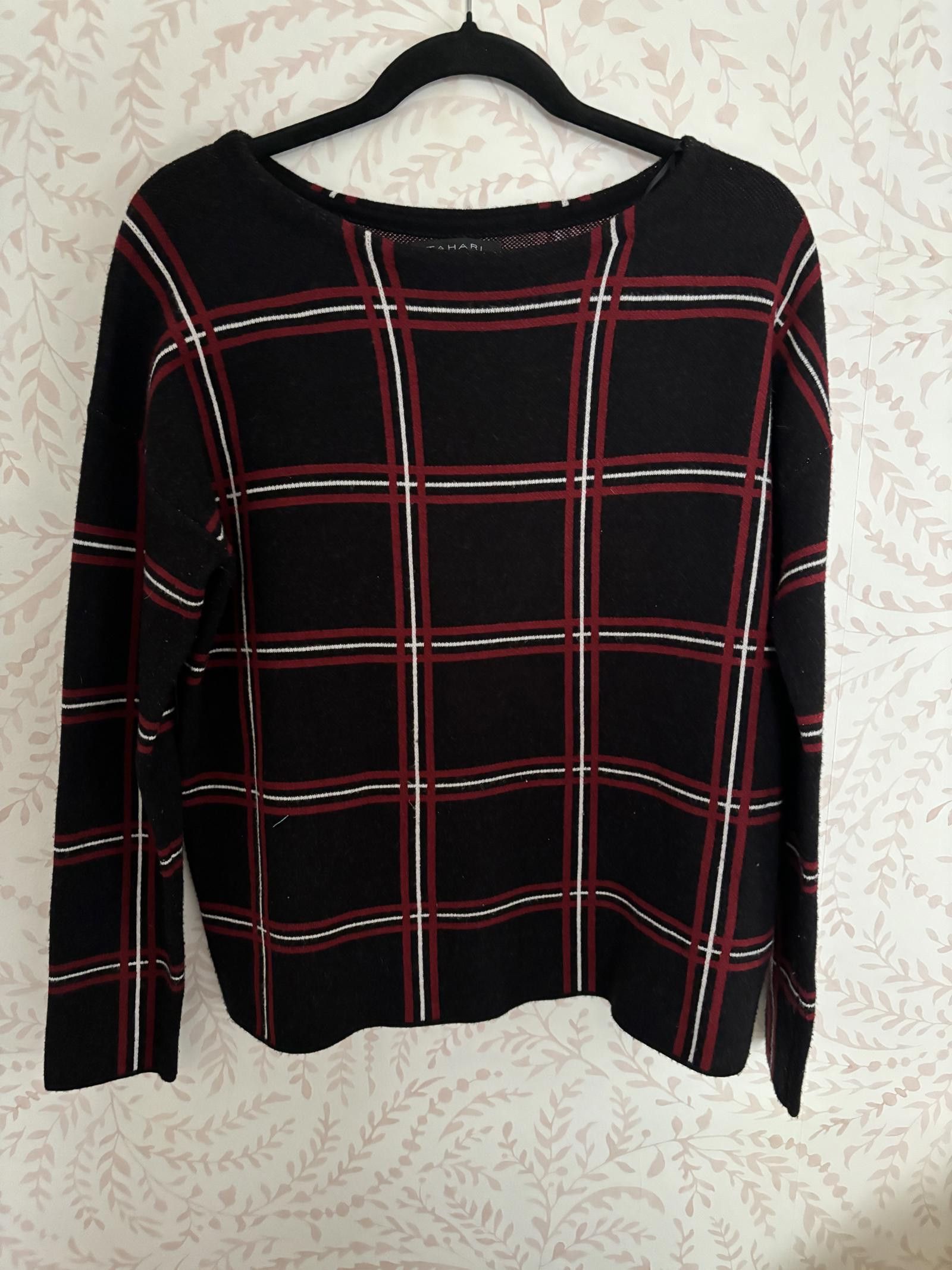 Elie Tahari EUC Tahari Women's Black Plaid Sweater Size L / US 10 / IT 46 - 1 Thumbnail
