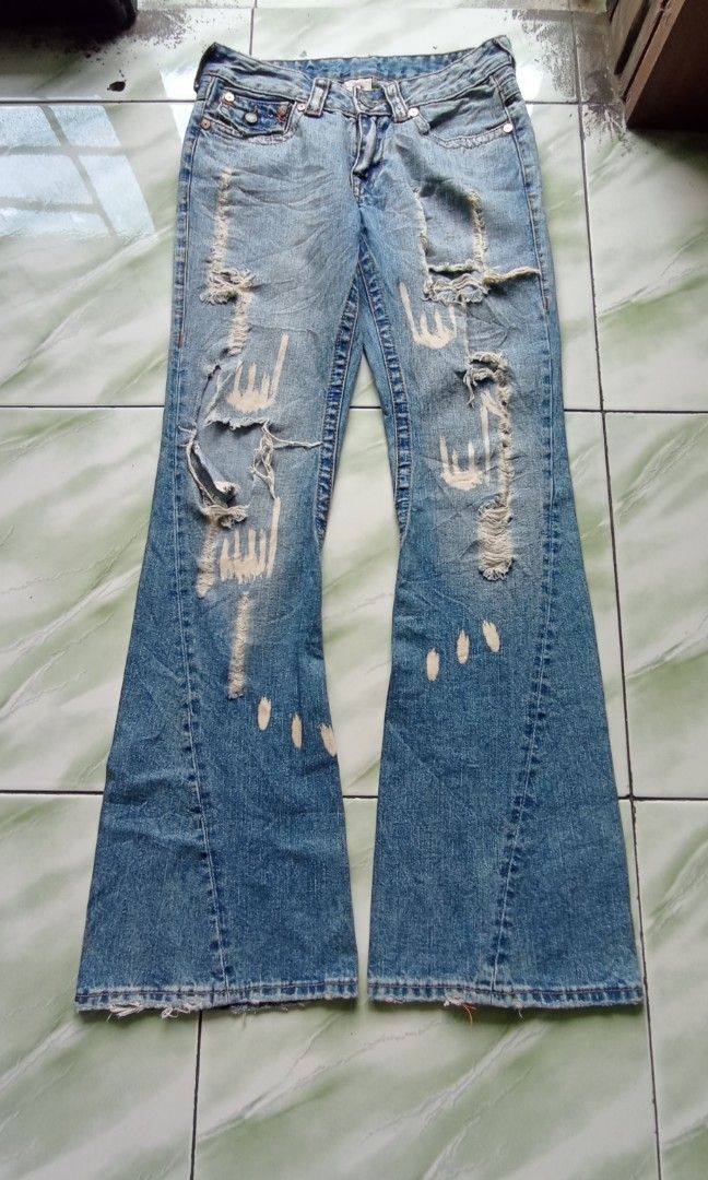 20471120 × Beauty Beast × Japanese Brand 2000s flare TR bootcut ripped wash denim Size US 27 - 1 Thumbnail