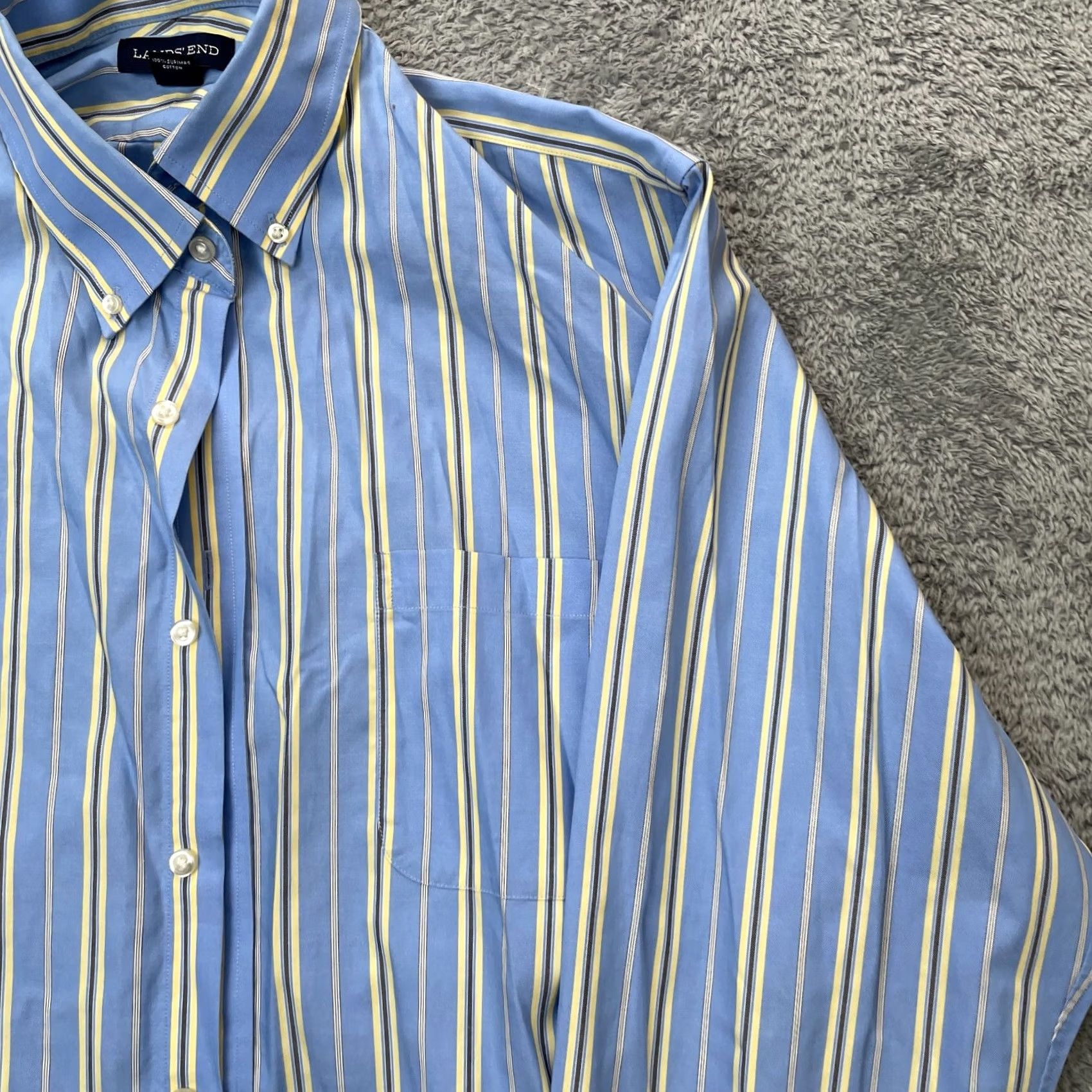 Lands' End VINTAGE Lands End Shirt Mens Large Blue No Iron Supima Pinpoint Dress Striped Size 46R - 5 Thumbnail