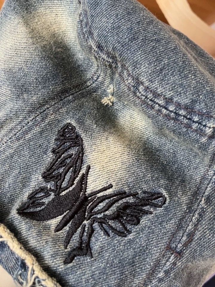 Japanese Brand Retro distressed butterfly embroidered wash denim bucket hat Size ONE SIZE - 5 Thumbnail