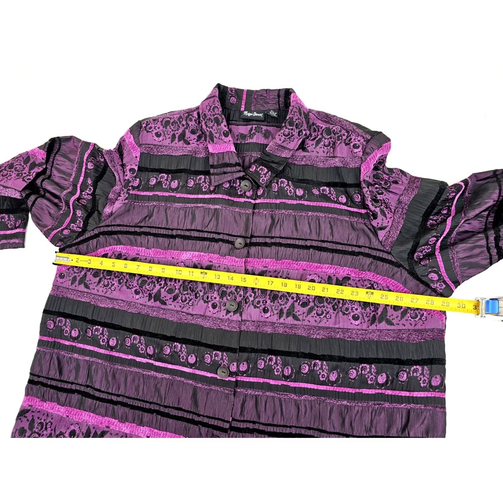 Vintage Maggie Barnes Tunic Shirt Women 3X Plus - Purple Black Floral Metallic Mock Neck Long Sleeve Shirt Womens Size XXL / US 16-18 / IT 52-54 - 5 Thumbnail