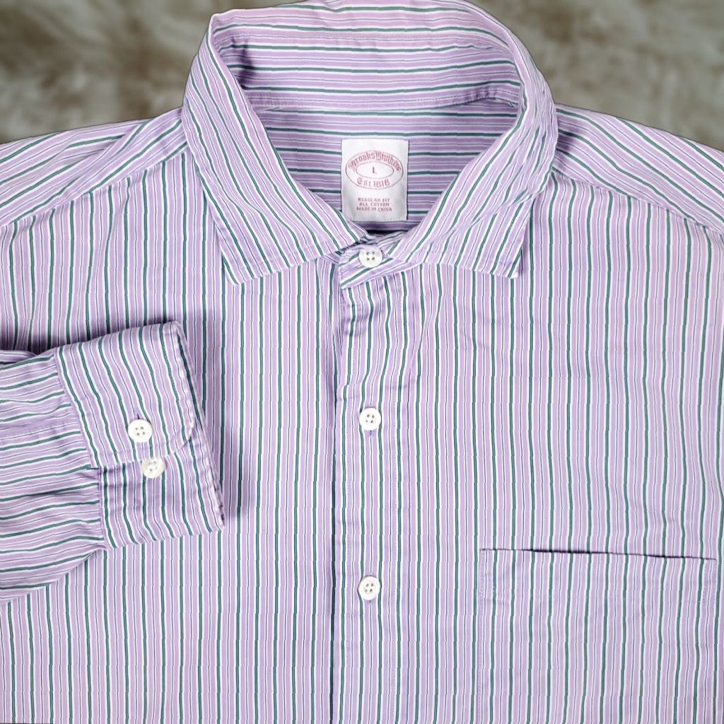 Brooks Brothers VINTAGE Brooks Brothers Purple Striped Button-Up Shirt Large Casual Long Sleeve Mens Size US L / EU 52-54 / 3 - 1 Thumbnail