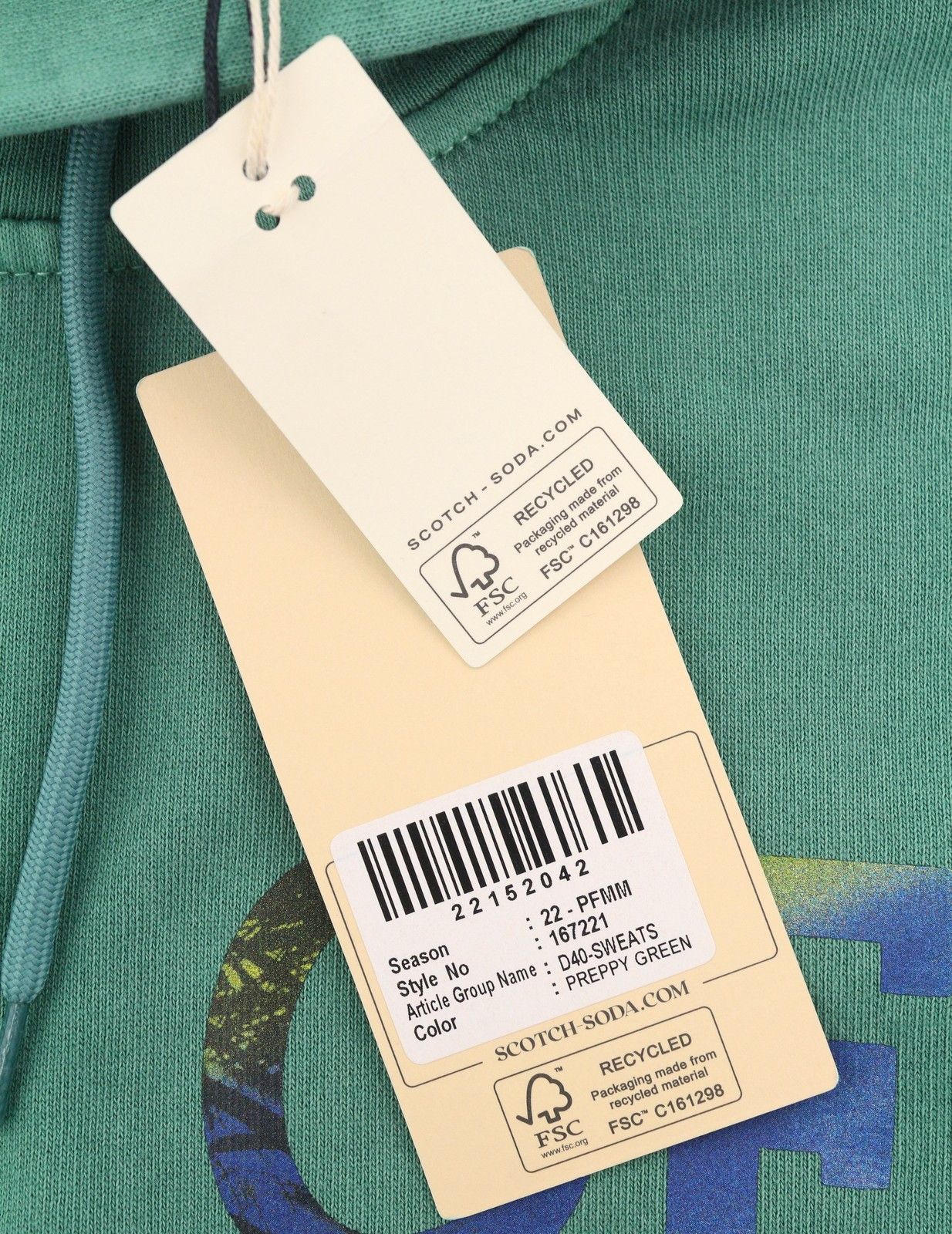 Scotch & Soda M Preppy Green Faded Cotton Hoodie 88561 Size US M / EU 48-50 / 2 - 6 Thumbnail