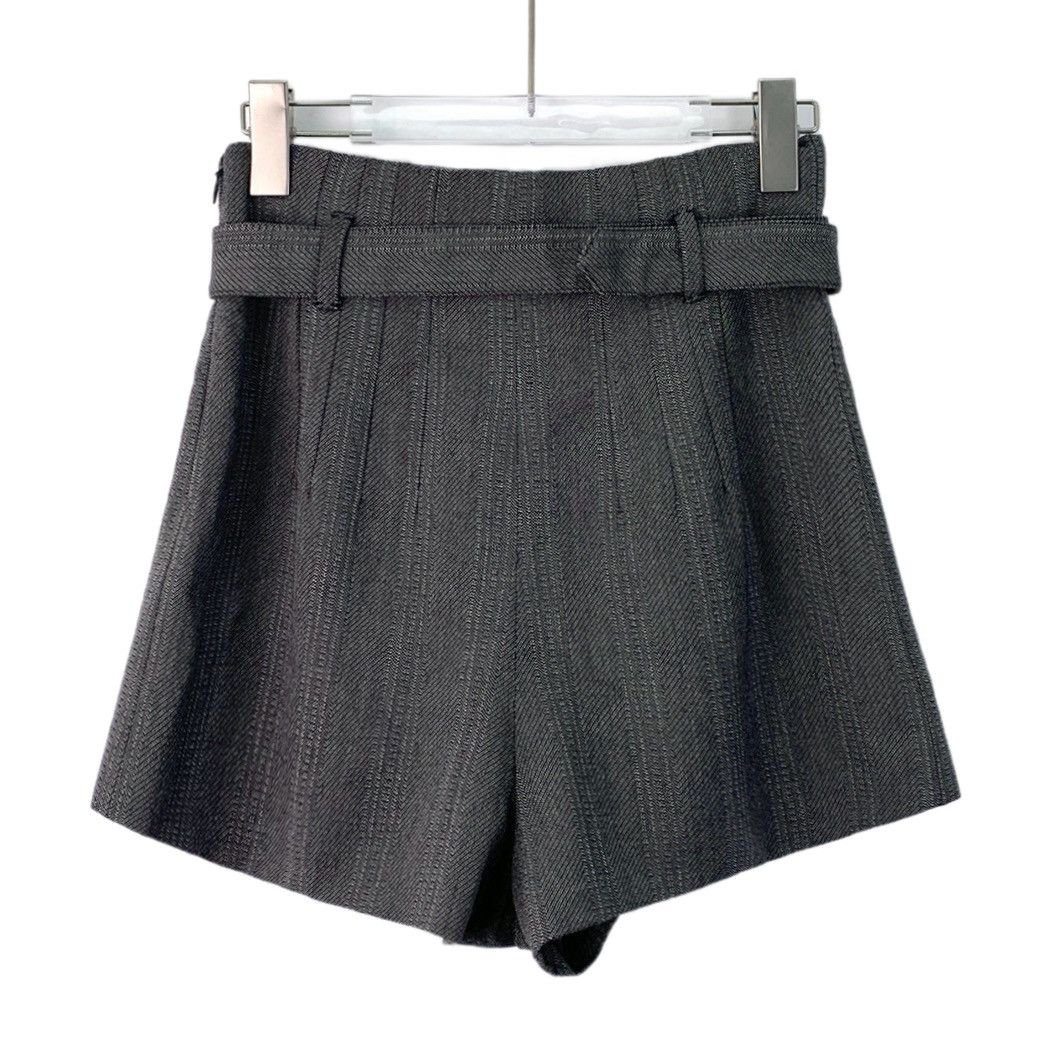 Prada Prada 23 Dark Gray Pinstripe Wool Belted High Waisted Shorts Size 25" / US 0 / IT 36 - 2 Thumbnail