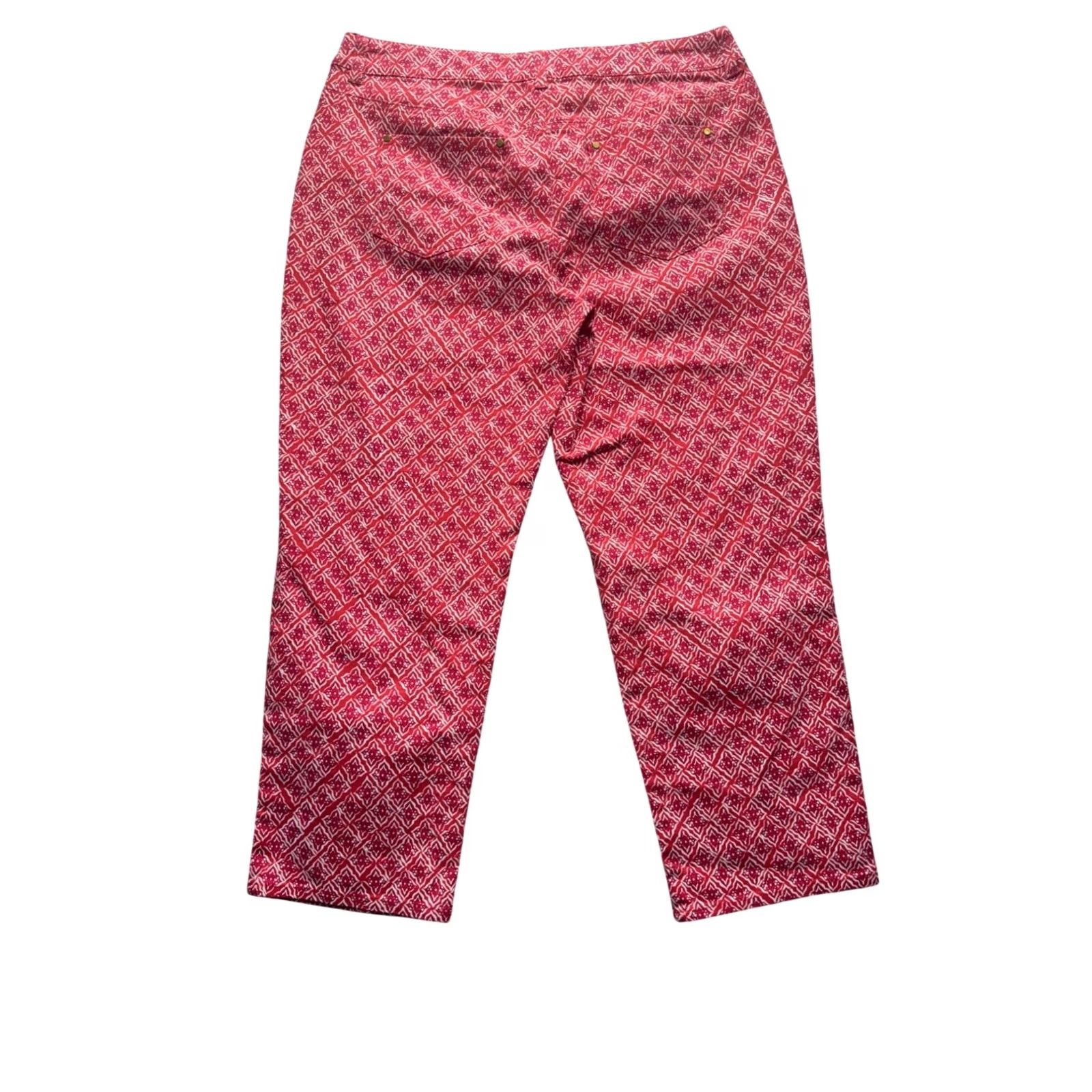 Vintage Chico's Pants Cropped Red Geometric Print Cotton-Blend 33 Inseam Womens 0 Size Size 25" / US 0 / IT 36 - 2 Thumbnail