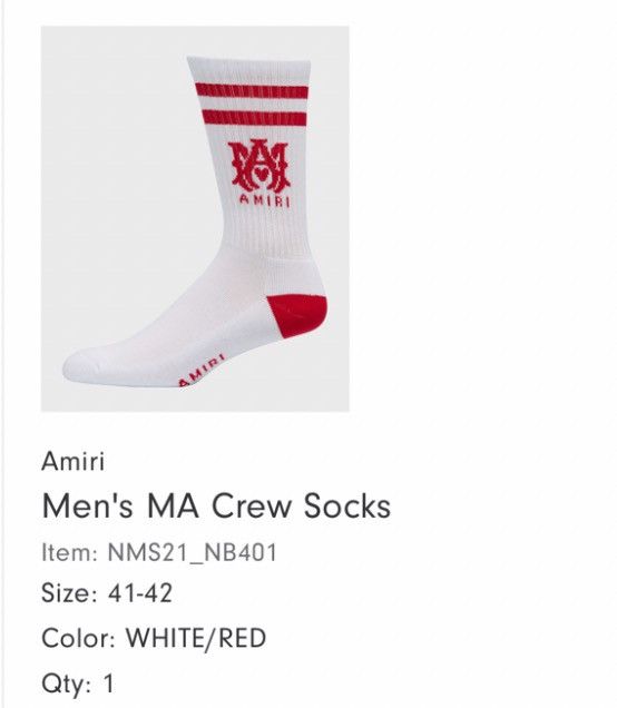 Amiri Amiri socks 120$ retail athletic MA white red men’s 41/42 Size 42 - 1 Thumbnail