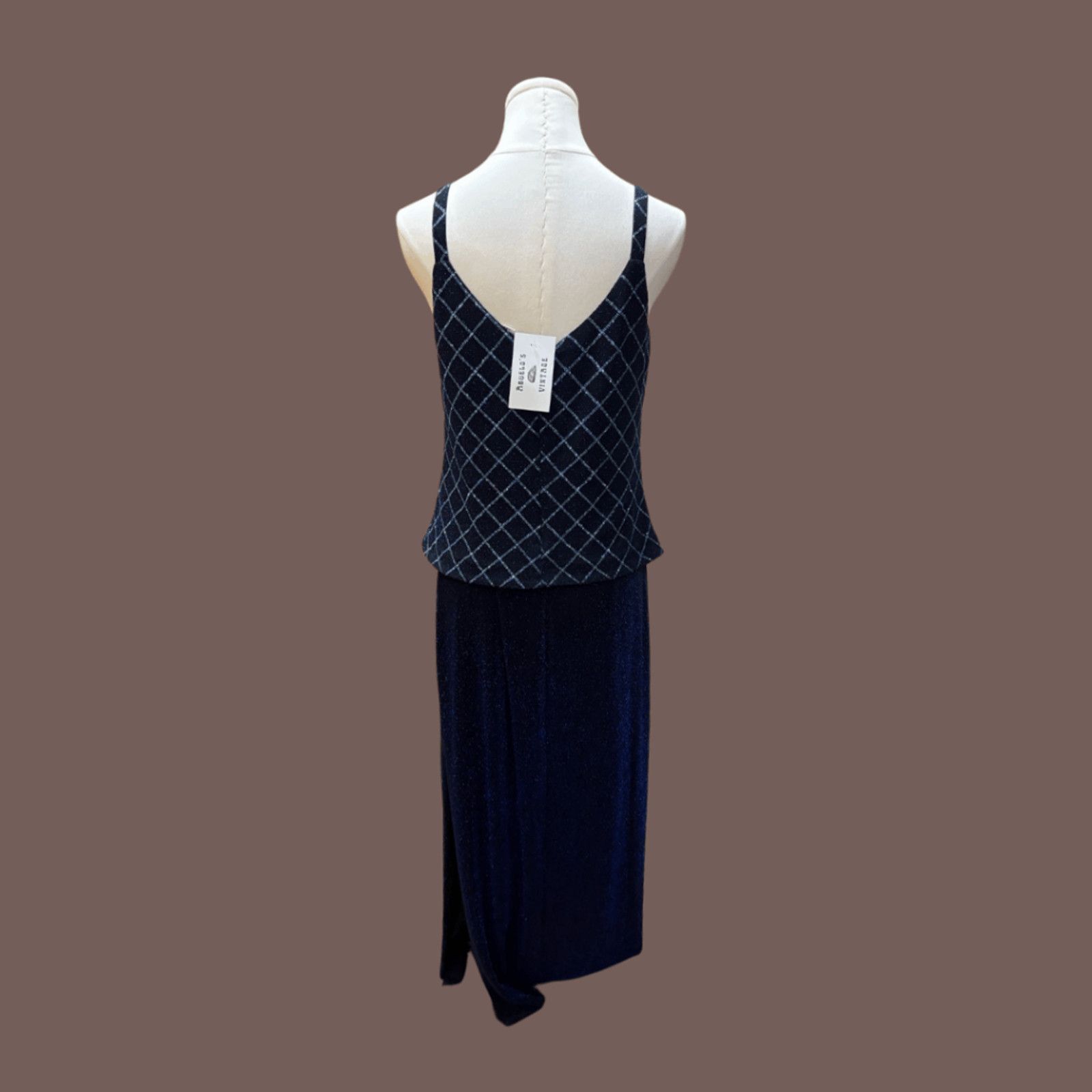 Alex Evenings VTG Metallic Gown | Alex Evenings Navy Silver | 90s Y2K Glam Size L / US 10 / IT 46 - 2 Thumbnail