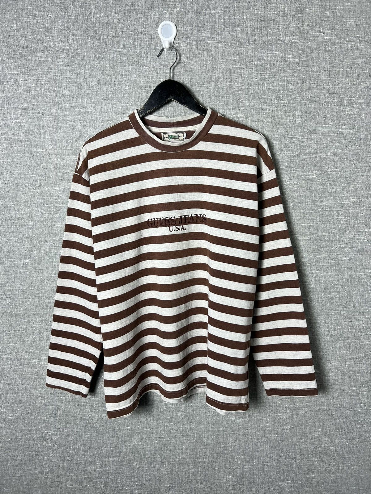 Guess Rare Vintage Guess Jeans USA Striped Long Sleeve Brown/Grey Size US L / EU 52-54 / 3 - 1 Thumbnail