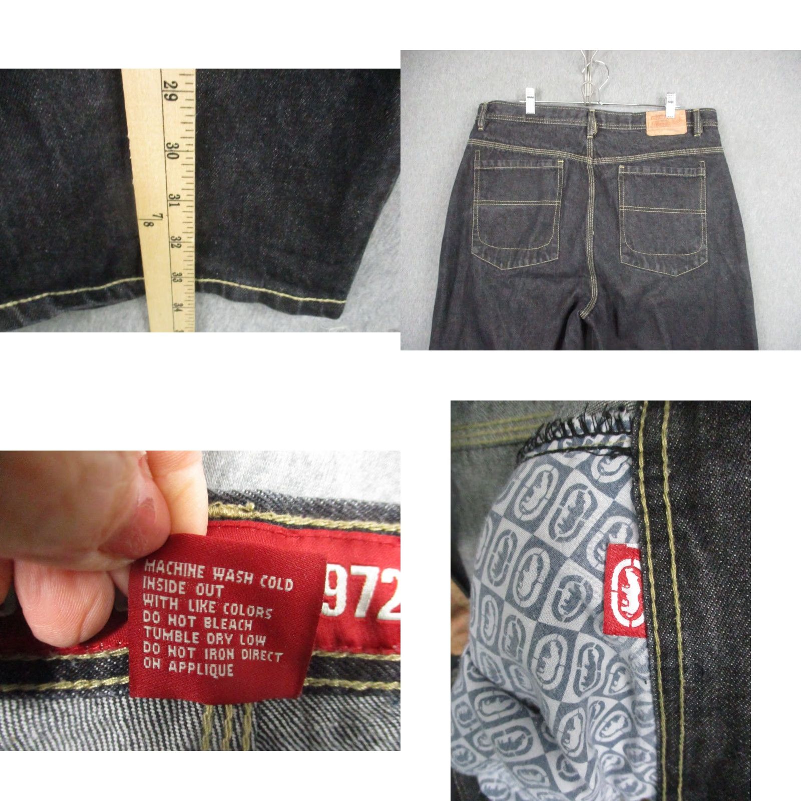 Ecko Unltd. ECKO UNLTD Jeans 38 Baggy Hip Hop Street Dark Black Y2K Wide-Leg Mens Jeans 5-Pocket Denim Cotton Baggy Fit Retro Size US 38 / EU 54 - 8 Thumbnail