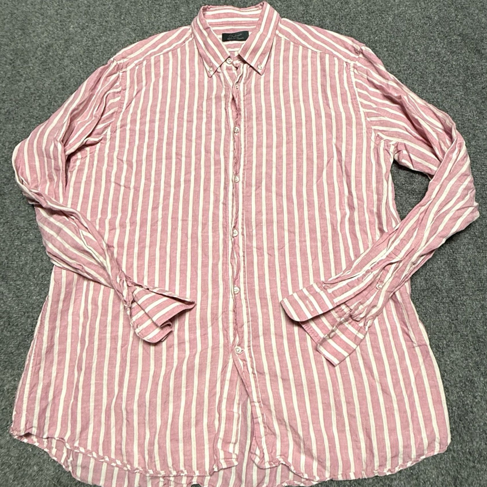 Bergdorf Goodman BERGDORF GOODMAN Shirt Mens 2XL Pink White Striped 100% Linen Italy Lightweight Vintage: No Size US XXL / EU 58 / 5 - 2 Thumbnail