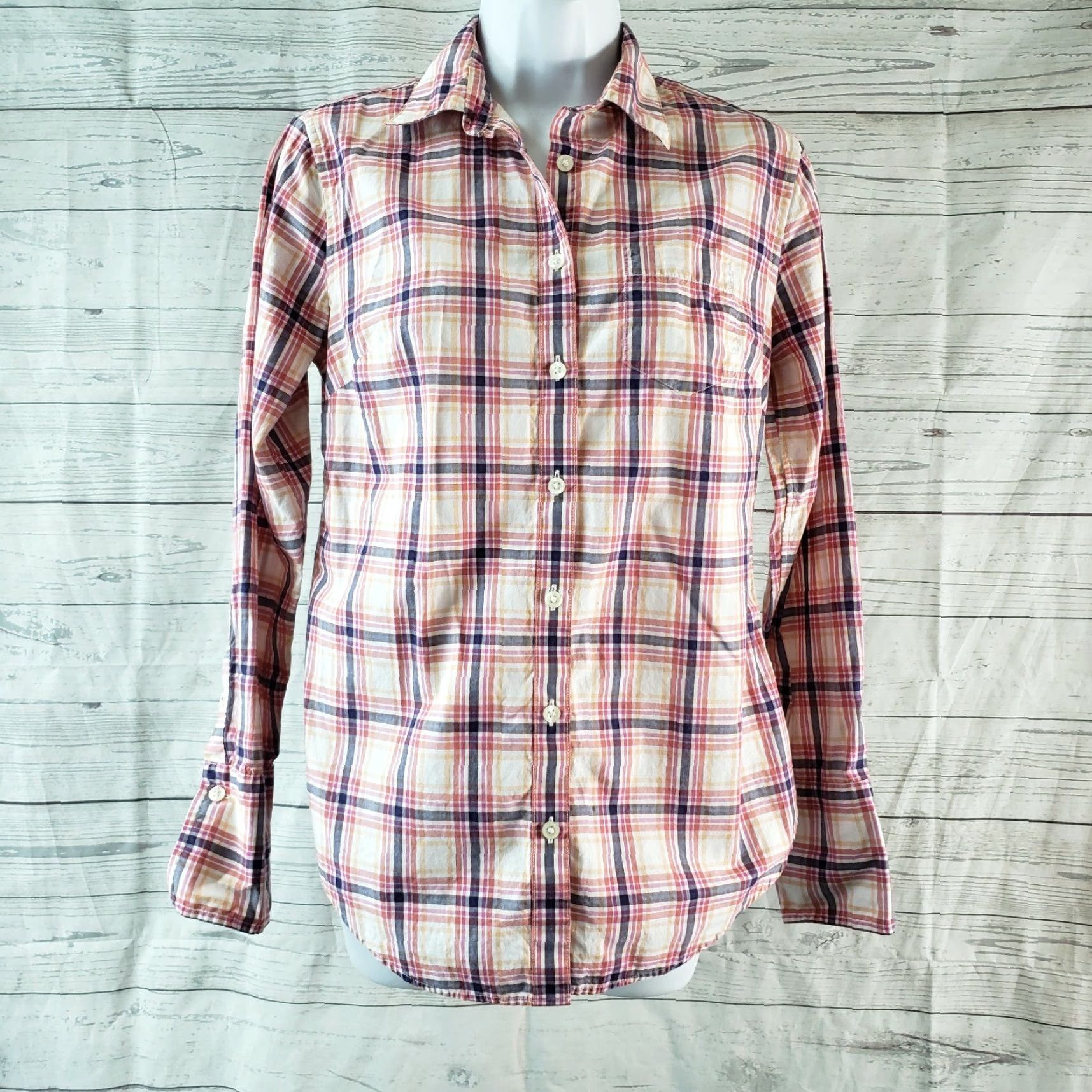 Lands' End Lands End Womens Button Front Shirt Sz 2 Pink Plaid Long Sleeve 100% Cotton Casual Shirt Womens Size XS / US 0-2 / IT 36-38 - 2 Thumbnail