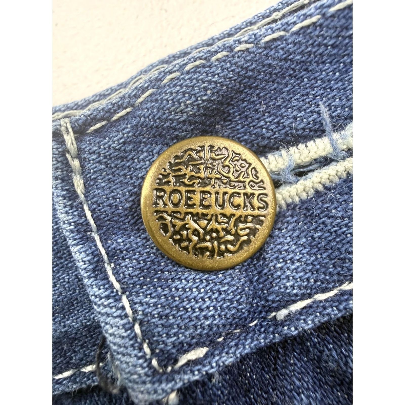 Denime Roebucks Jeans Mens 36x34 Blue Med Wash Denim Relaxed Straight Distressed Size US 36 / EU 52 - 4 Thumbnail