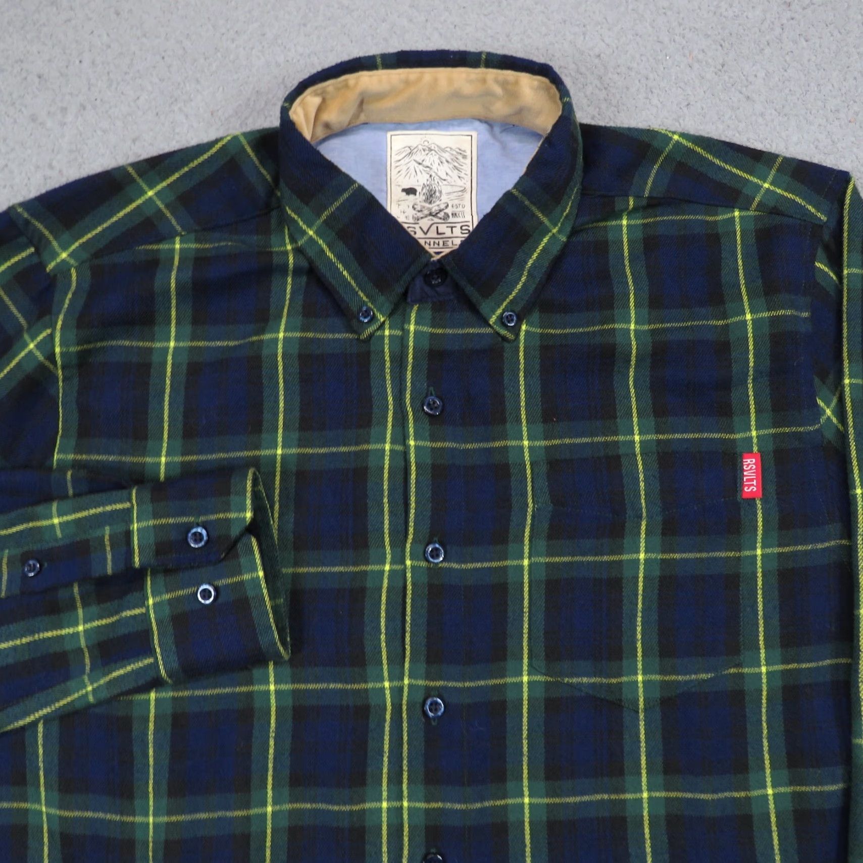 Vintage RSVLTS Shirt Mens Medium Navy Green Plaid Flannel Shacket Button Up Pockets Camp Size US M / EU 48-50 / 2 - 3 Thumbnail