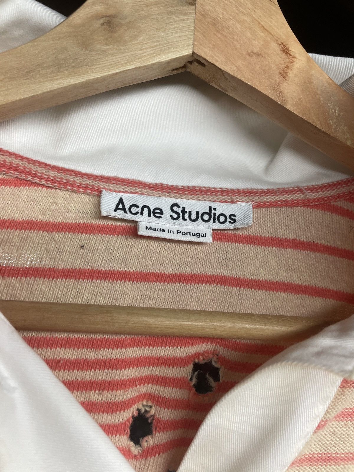 ACNE Studios Distressed Striped Long Sleeve Polo Shirt