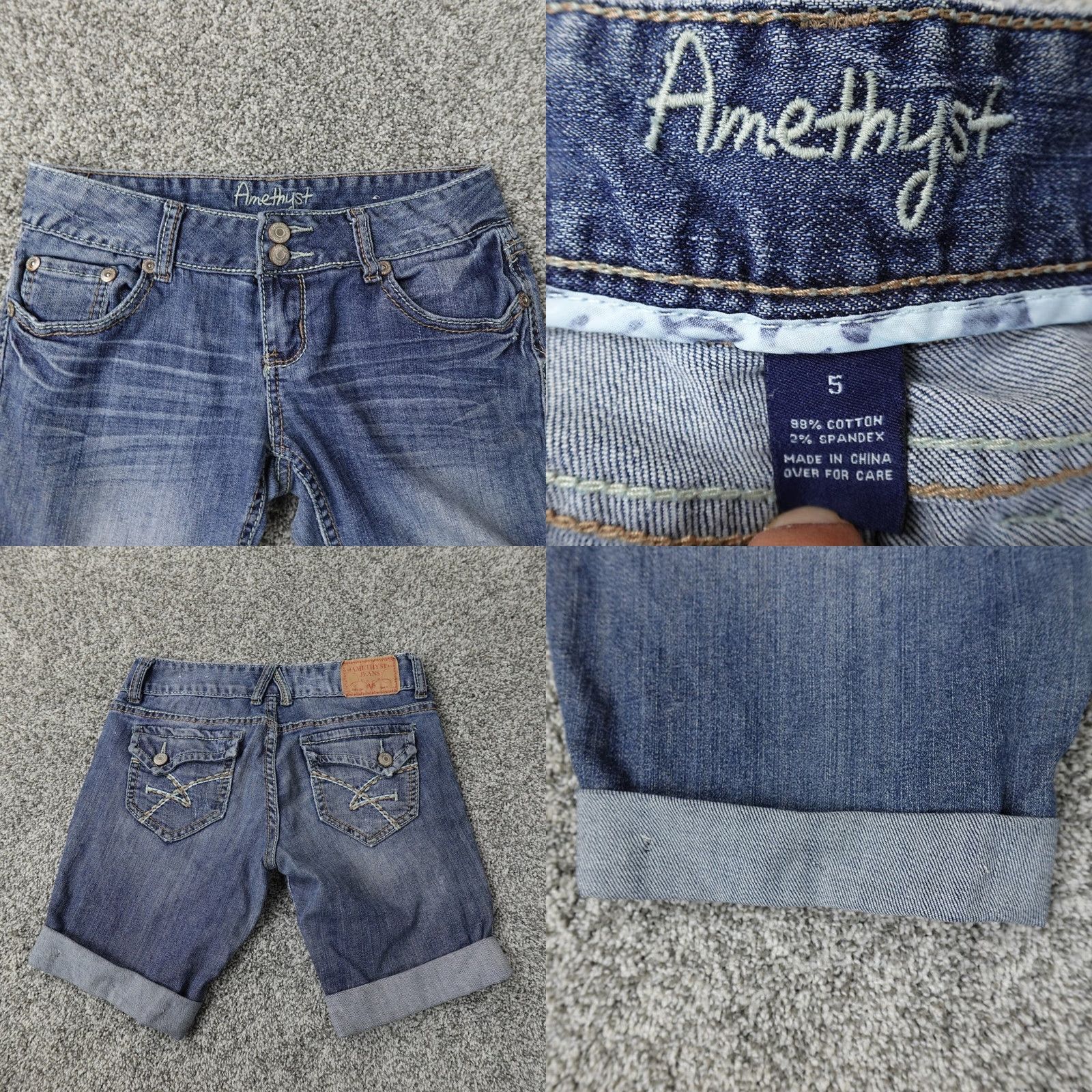 Denime Amethyst Shorts Womens 5 Dark Blue Denim Bermuda Jean Jorts Preppy Stretch Flap Pocket 5-Pocket Design Casual Outdoor Travel Summer Womens Size 27" / US 4 / IT 40 - 8 Thumbnail